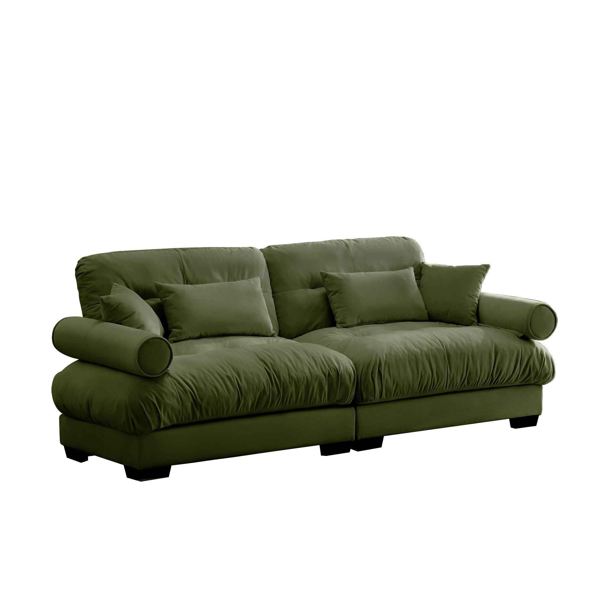 Modern Sofa With Bolstered Armrests And Pillows