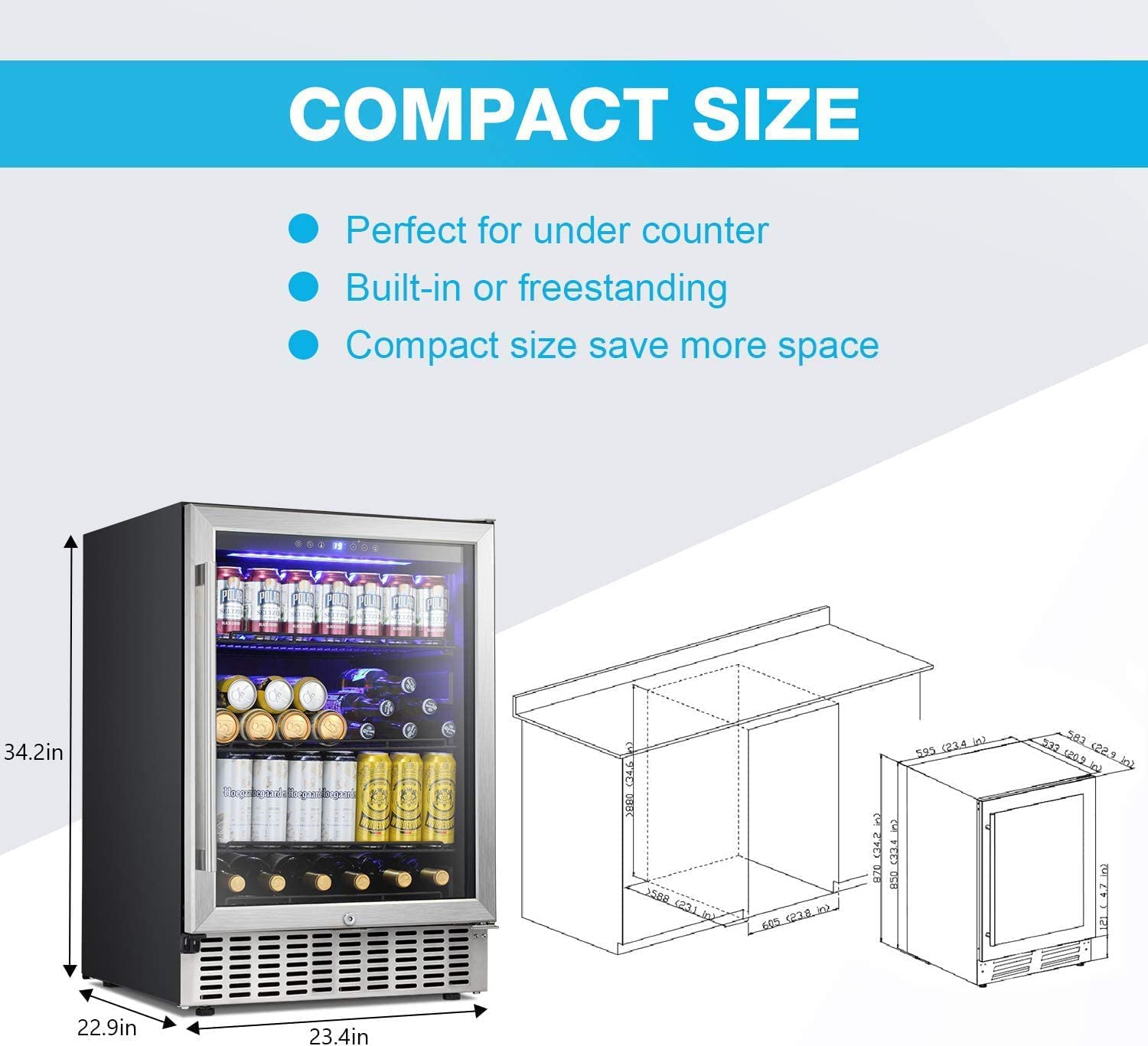 24 Inch Metal Shelves Built-in Wine Fridges Cooler Beverage Refrigerator