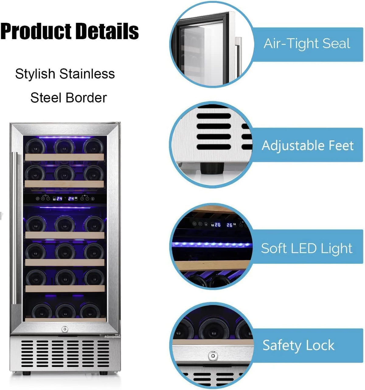 24 Inch Wooden Shelves Built-in Wine Fridges Cooler Beverage Refrigerator W51145B