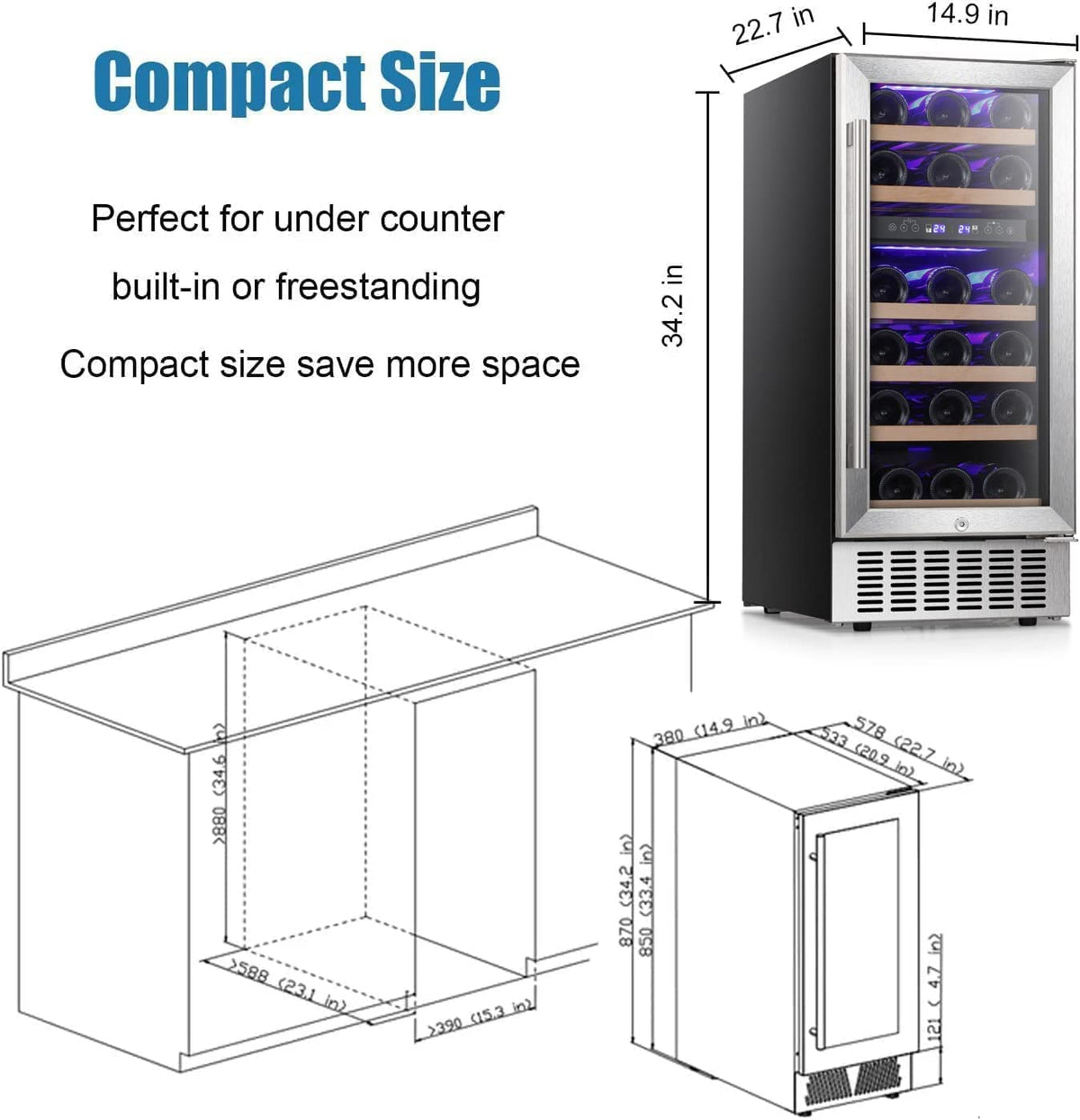 24 Inch Wooden Shelves Built-in Wine Fridges Cooler Beverage Refrigerator W51145B