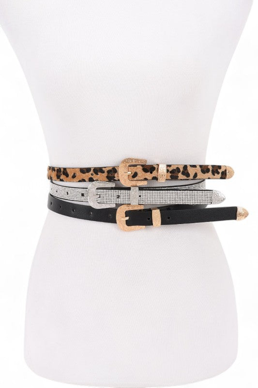 3 In 1 Faux Leather Skinnny Belt Set