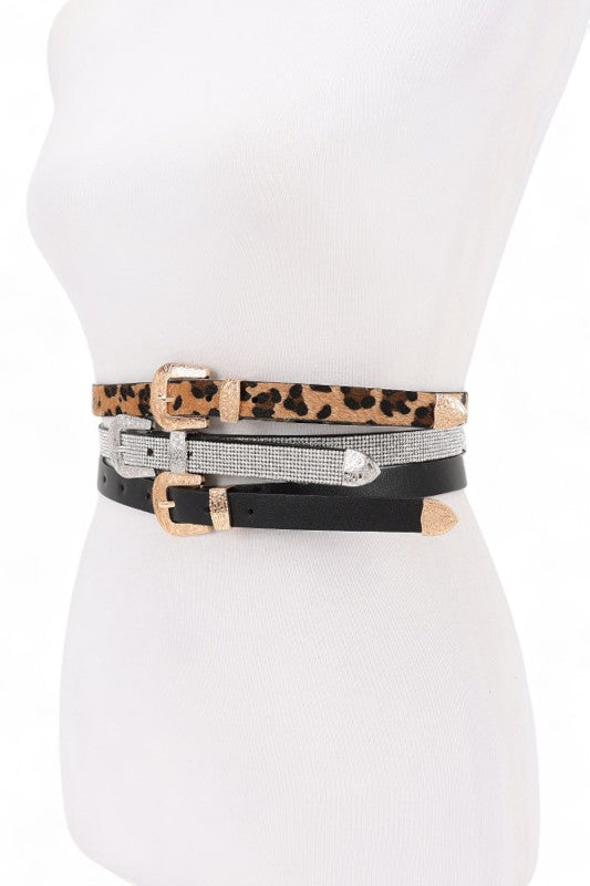 3 In 1 Faux Leather Skinnny Belt Set