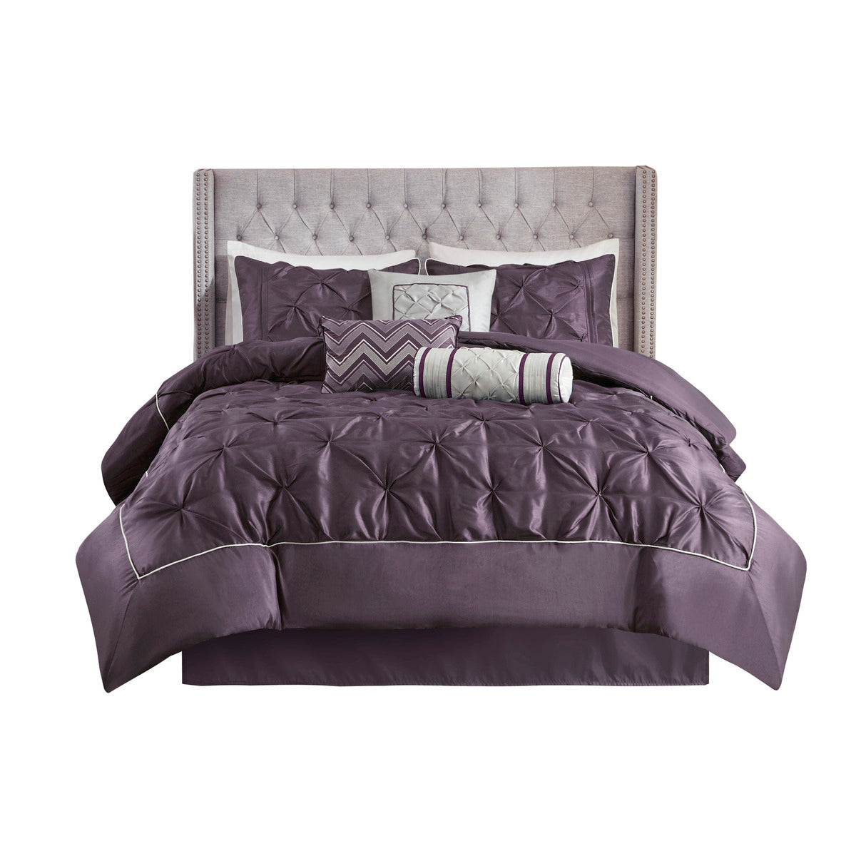 7 Piece Tufted Comforter Set - Plum California King