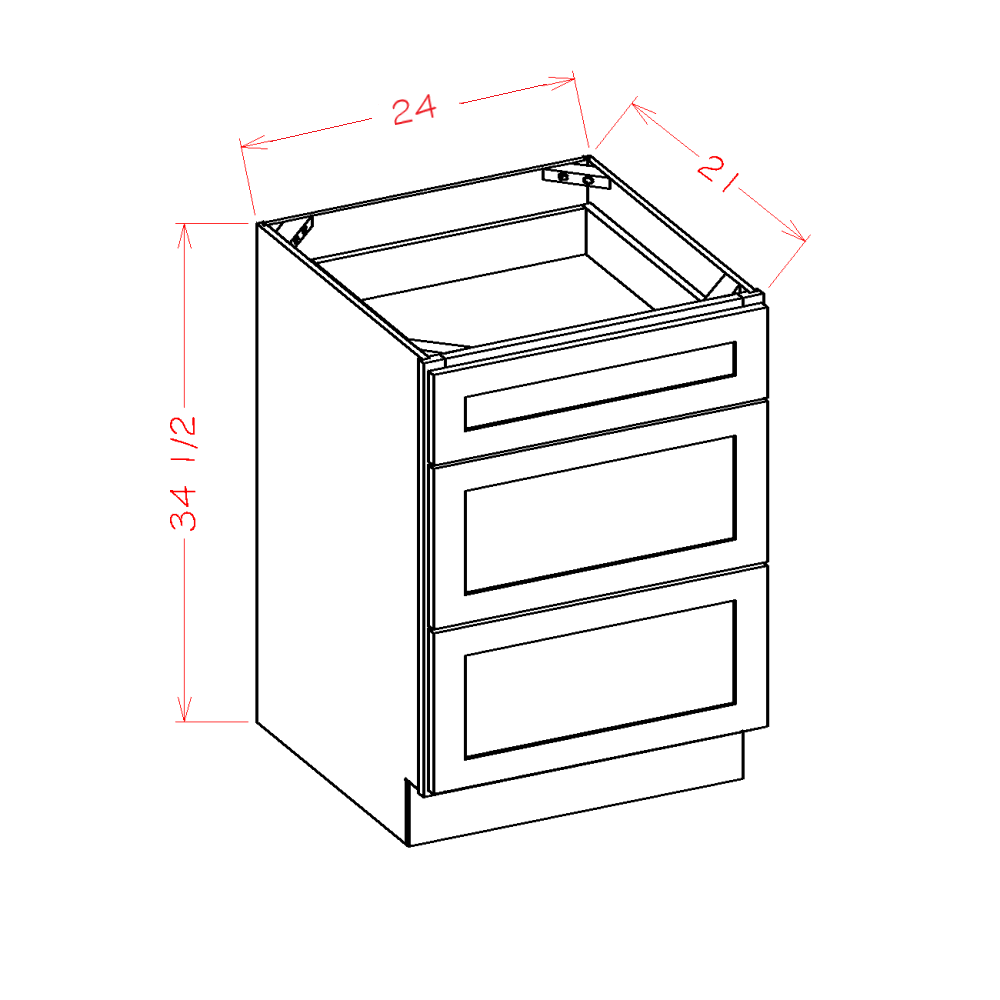 24 Inch Espresso Shaker Three Drawer Vanity Base Cabinet