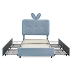 Upholstered Bed With Oversized Rabbit Ear Headboard, LED Lights & 4 Storage Drawers