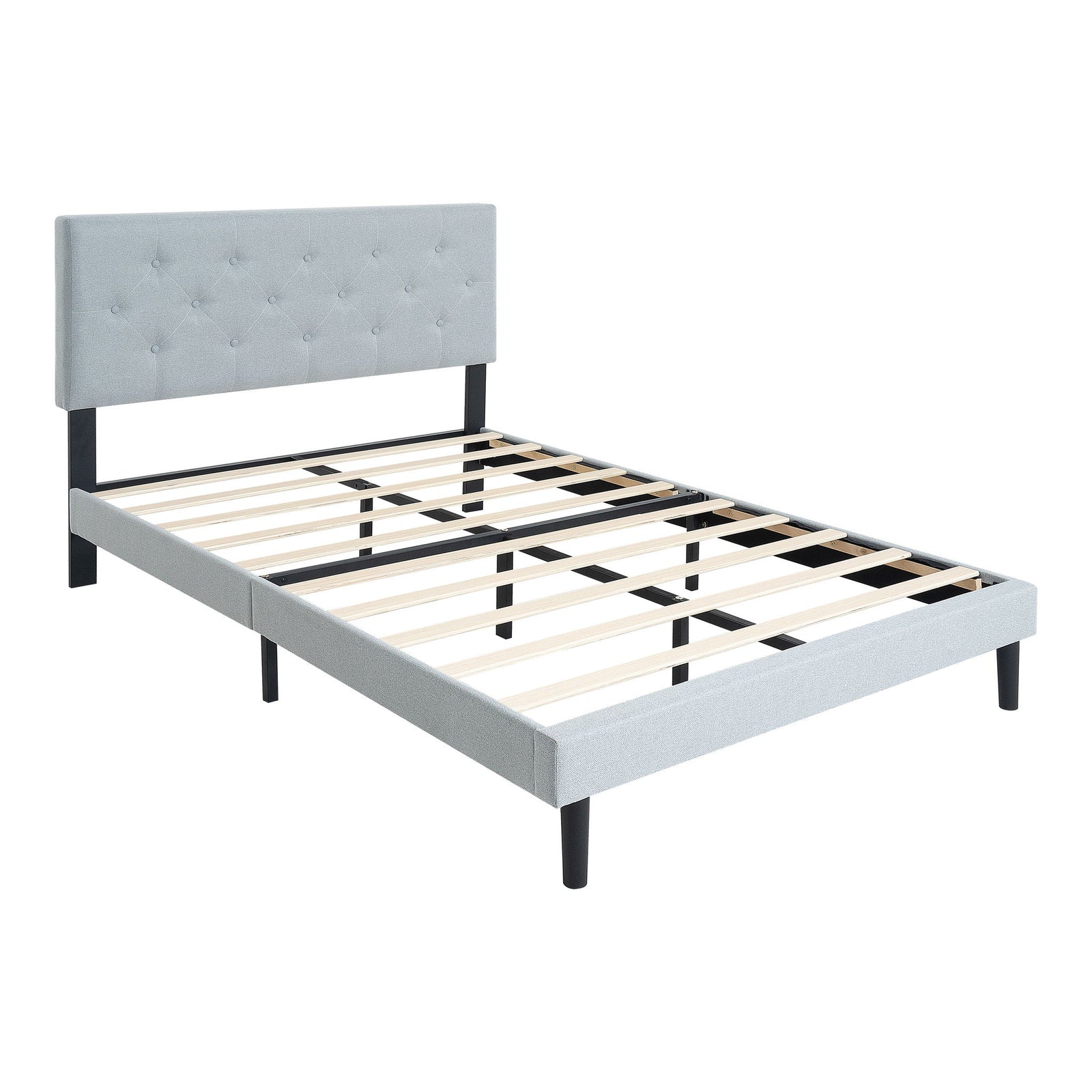 Modern Upholstered Platform Bed Frame With Button Tufted Fabric Headboard