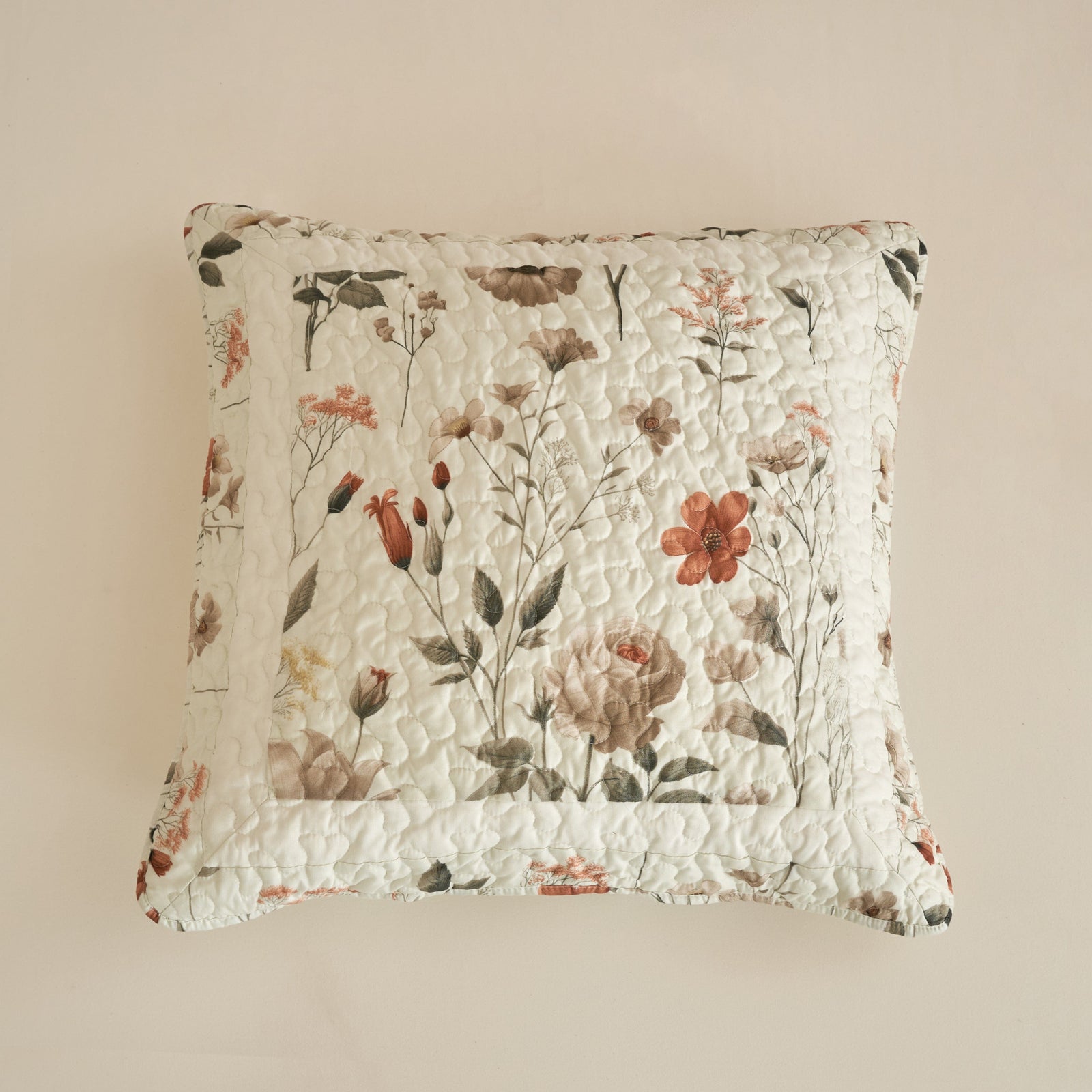 DaDalogy Enchanted Meadow Quilt Set - Victoria Garden Delicate Floral Symphony in Beige, Rose, and Soft Green, Luxuriously Soft Quilted Bedspread Set