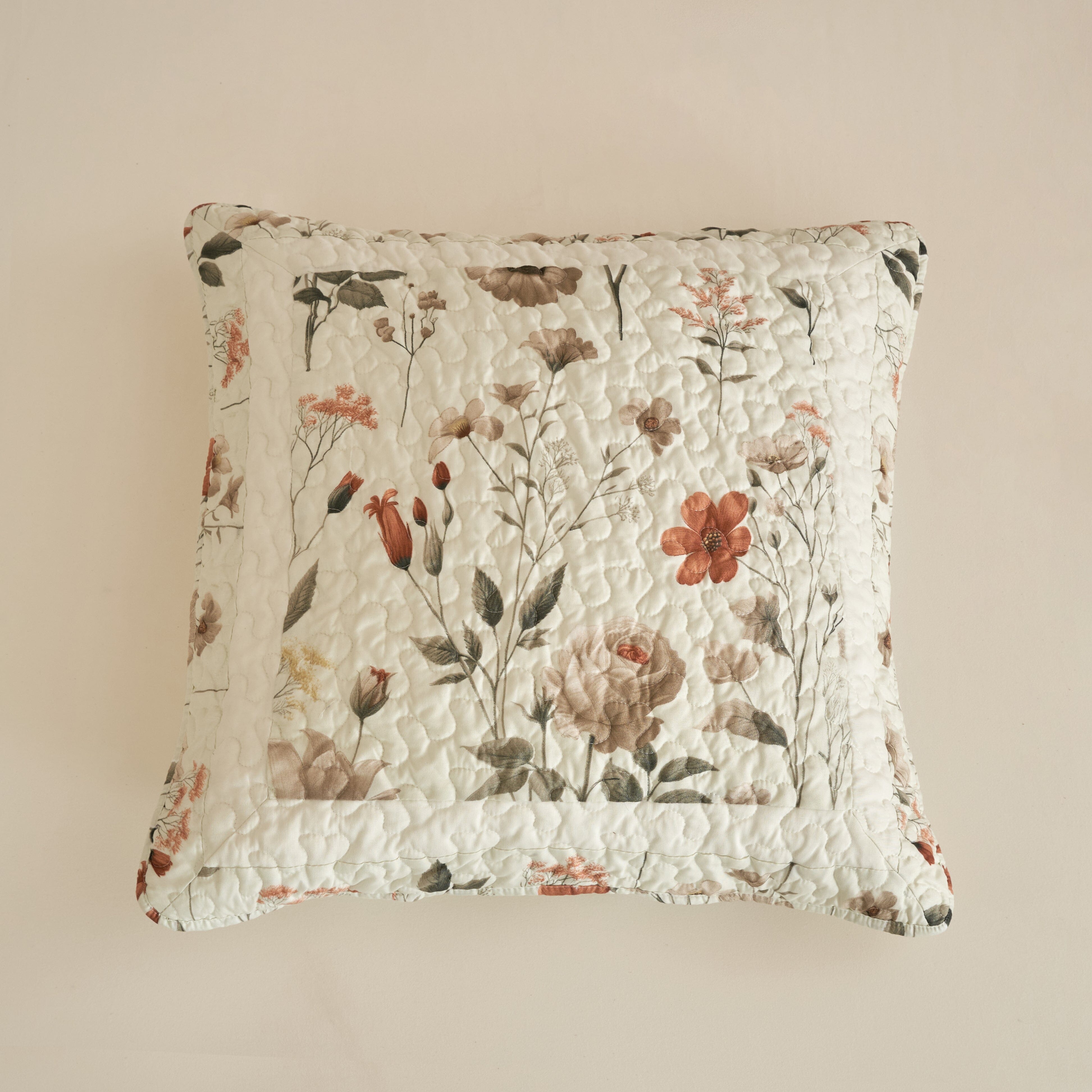 Enchanted Meadow Throw Pillow Euro Cover - Zippered Floral Design in Beige, Rose, and Soft Green, Premium Soft Microfiber, Euro Sham in 26x26 Inches (26" x 26" 1 Piece)