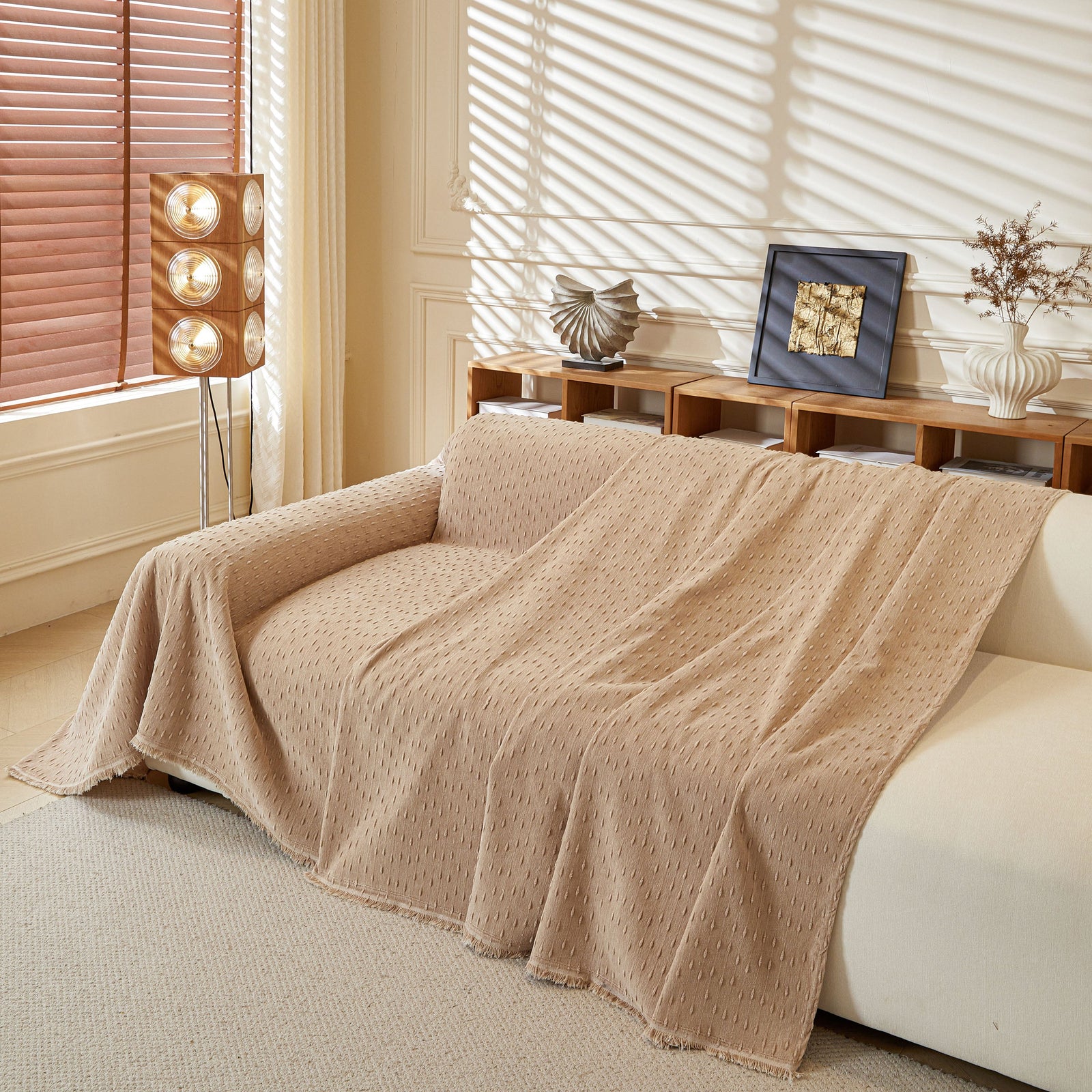 Textured Throw Blanket with 3D Dobby Weave, Minimalist Furniture Protector for Couch