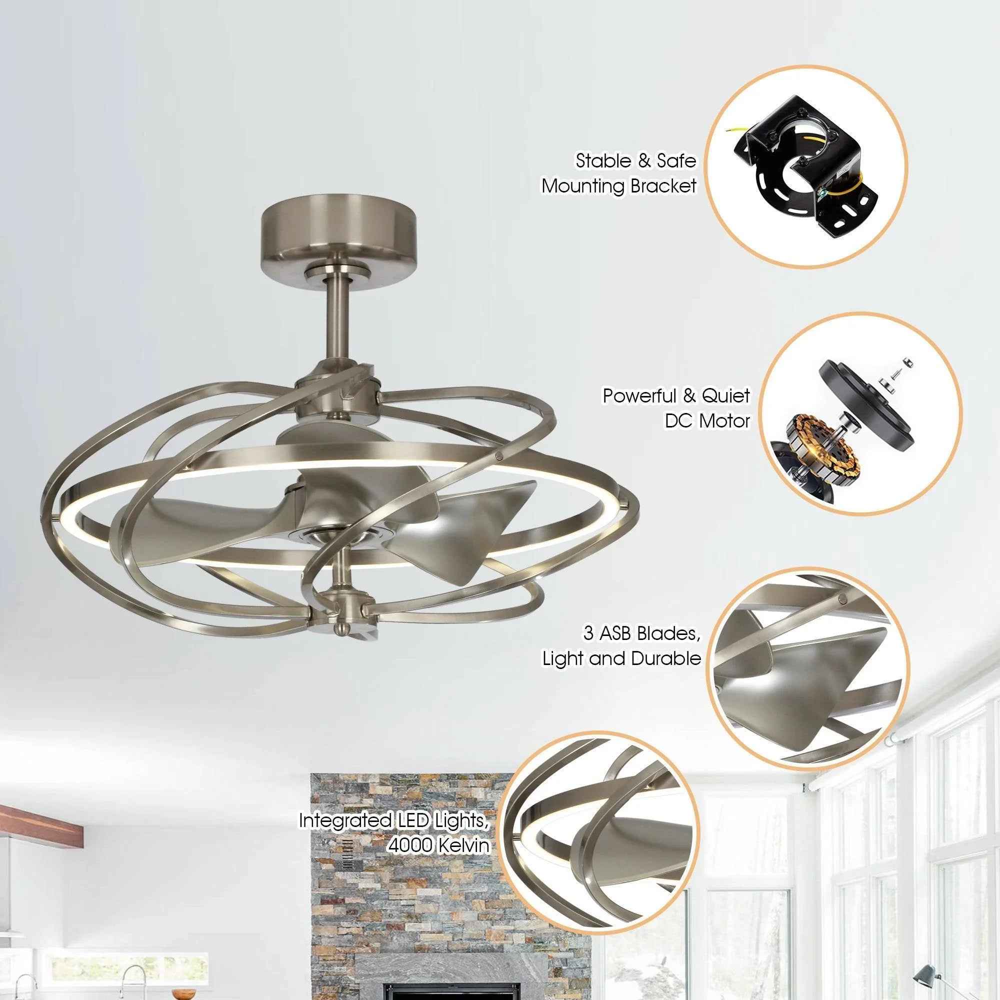 27" Bucholz Industrial DC Motor Brushed Nickel Downrod Mount Reversible Ceiling Fan with Lighting and Remote Control