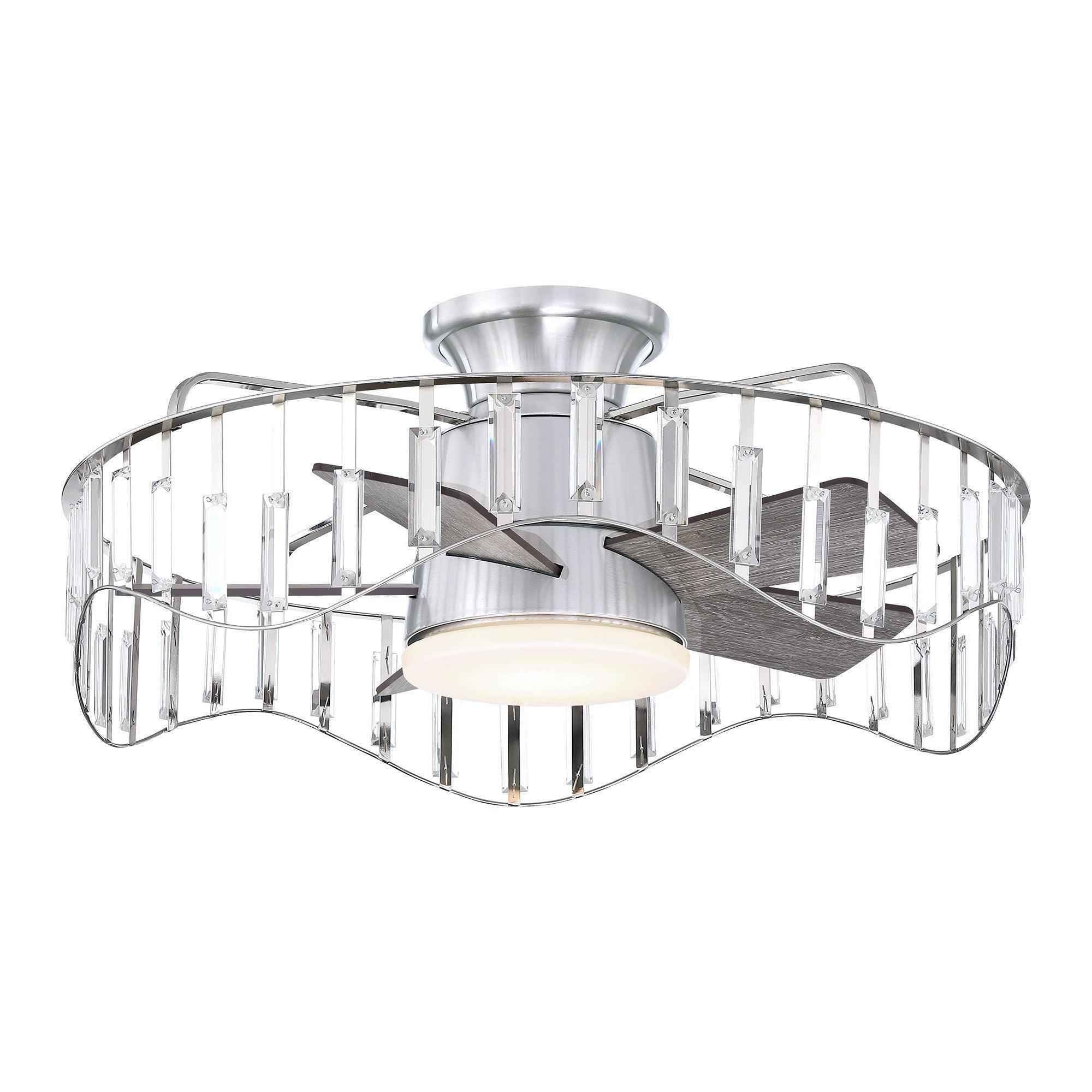 27" Modern DC Motor Brushed Nickel Flush Mount Reversible Ceiling Fan with Lighting and Remote Control