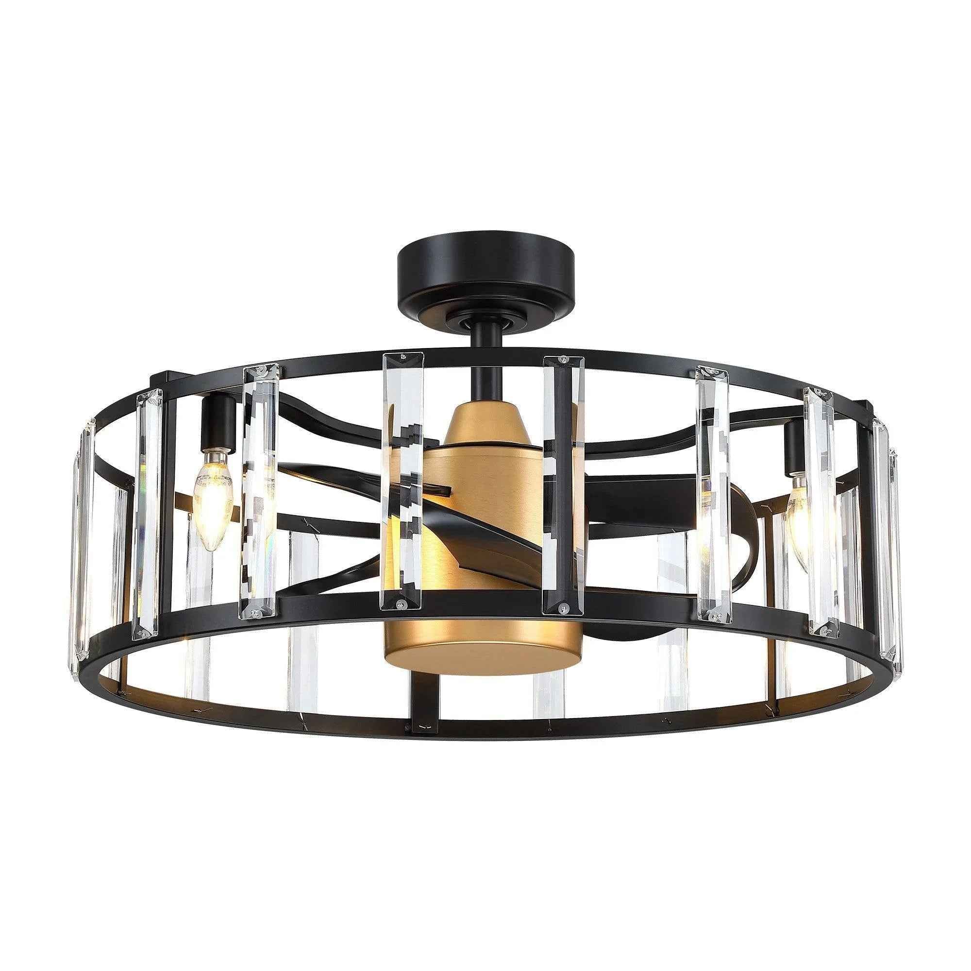 27" Modern DC Motor Downrod Mount Reversible Crystal Ceiling Fan with Lighting and Remote Control