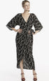 Stylized Feather Wrap Dress in Black + Cream
