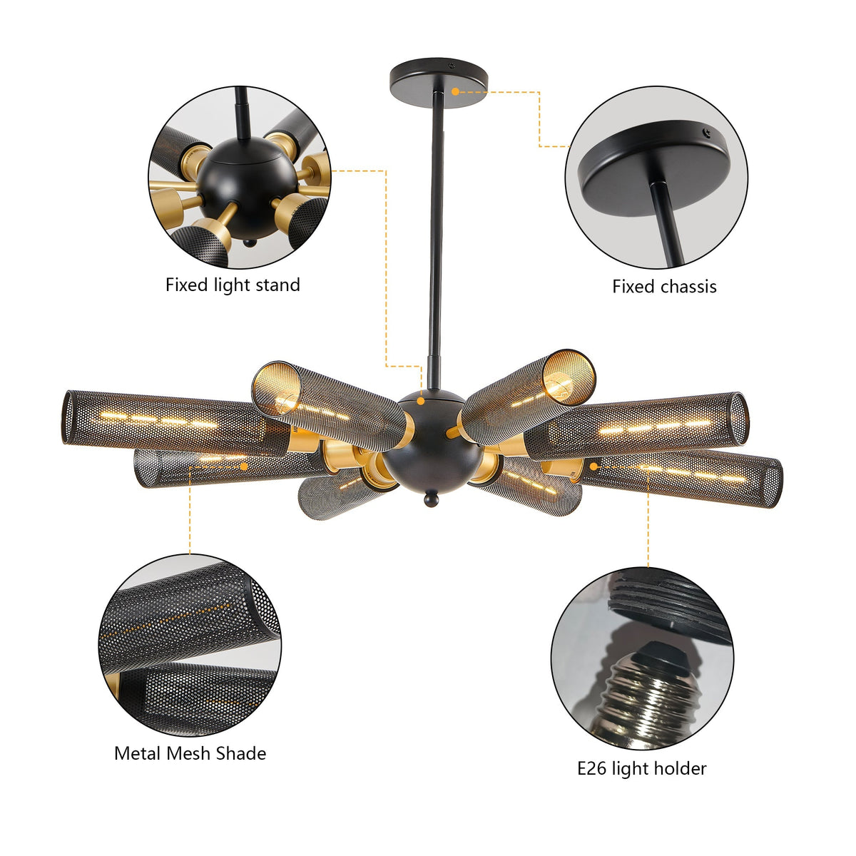 34' Modern Industrial Sputnik 8-Light Chandelier