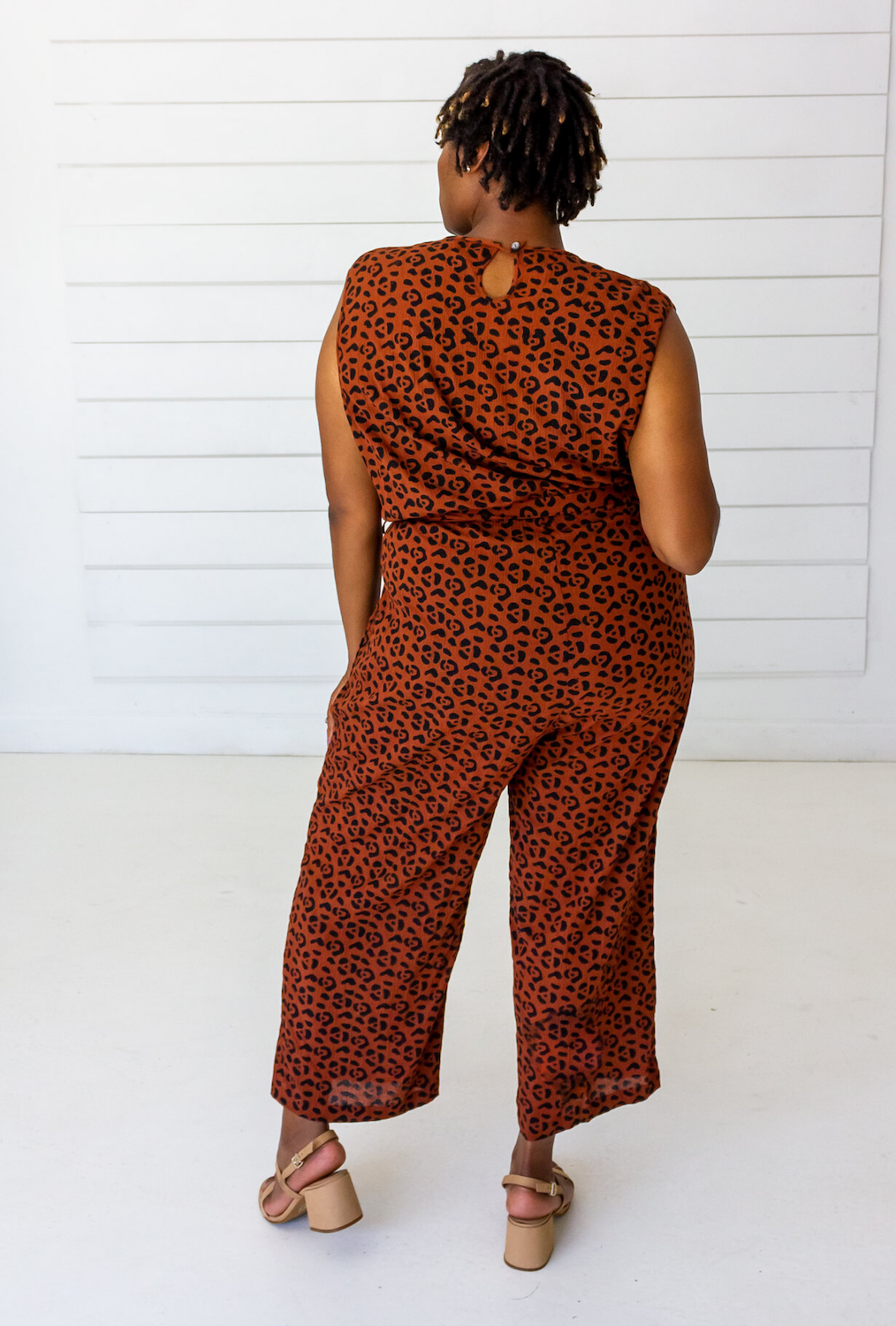 Leopard Sleeveless Jumpsuit in Sienna + Black