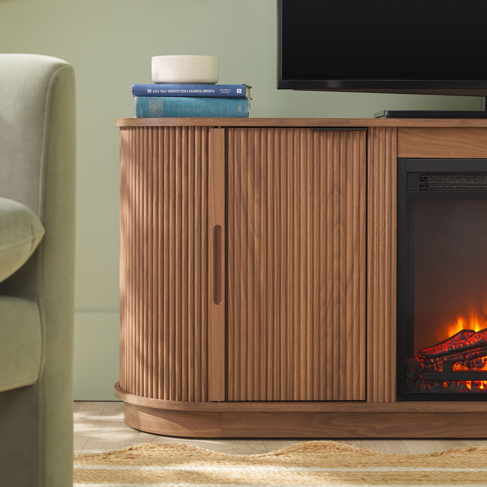Chloe Modern Scandinavian Reeded Fireplace TV Stand in 2 Sizes