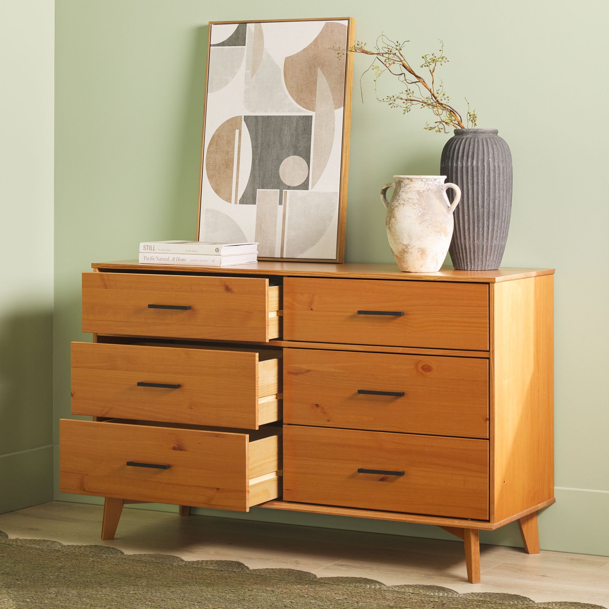 Sloane 6-Drawer Modern Solid Wood Dresser with Metal Handles