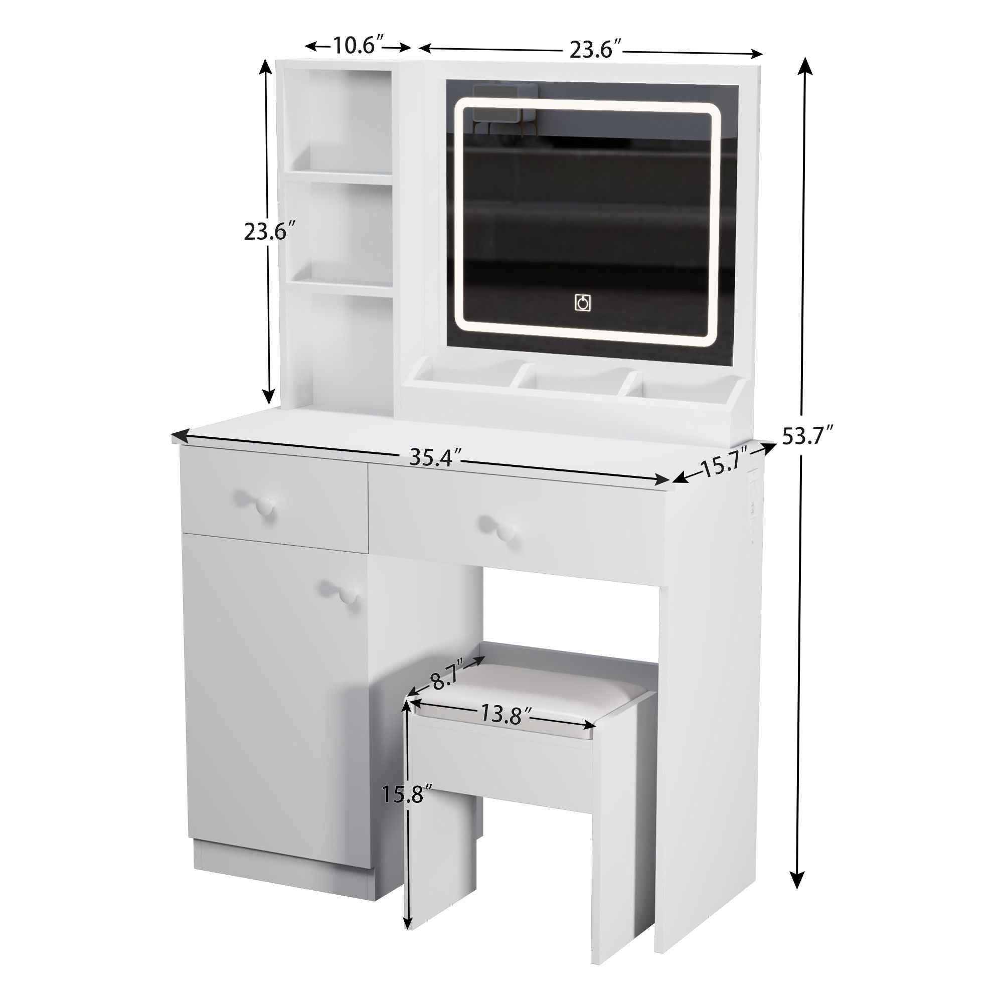 Fashion Vanity Desk With Mirror And Adjustable Lights, Makeup Table Set With 2 Drawers - White