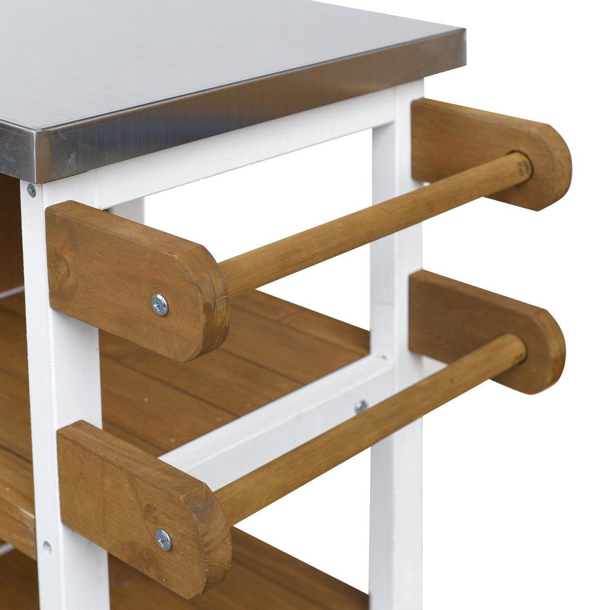 Foldable Outdoor Kitchen Island with Stainless Steel Top - Natural Wood