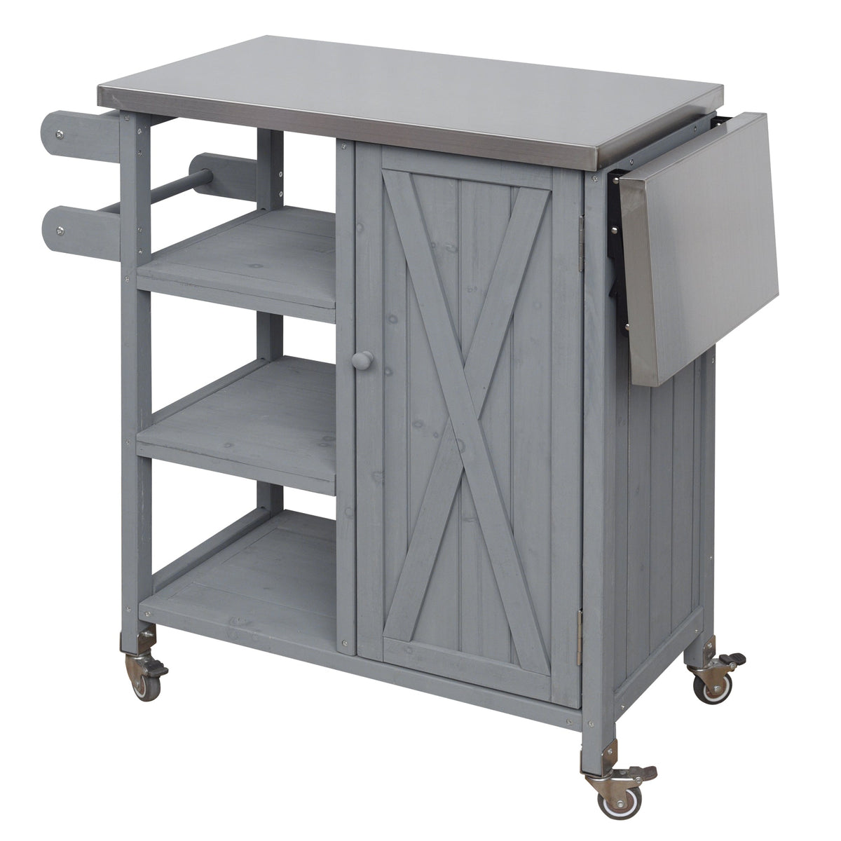 Foldable Outdoor Kitchen Island Cart with Storage - Stainless Steel & Wood