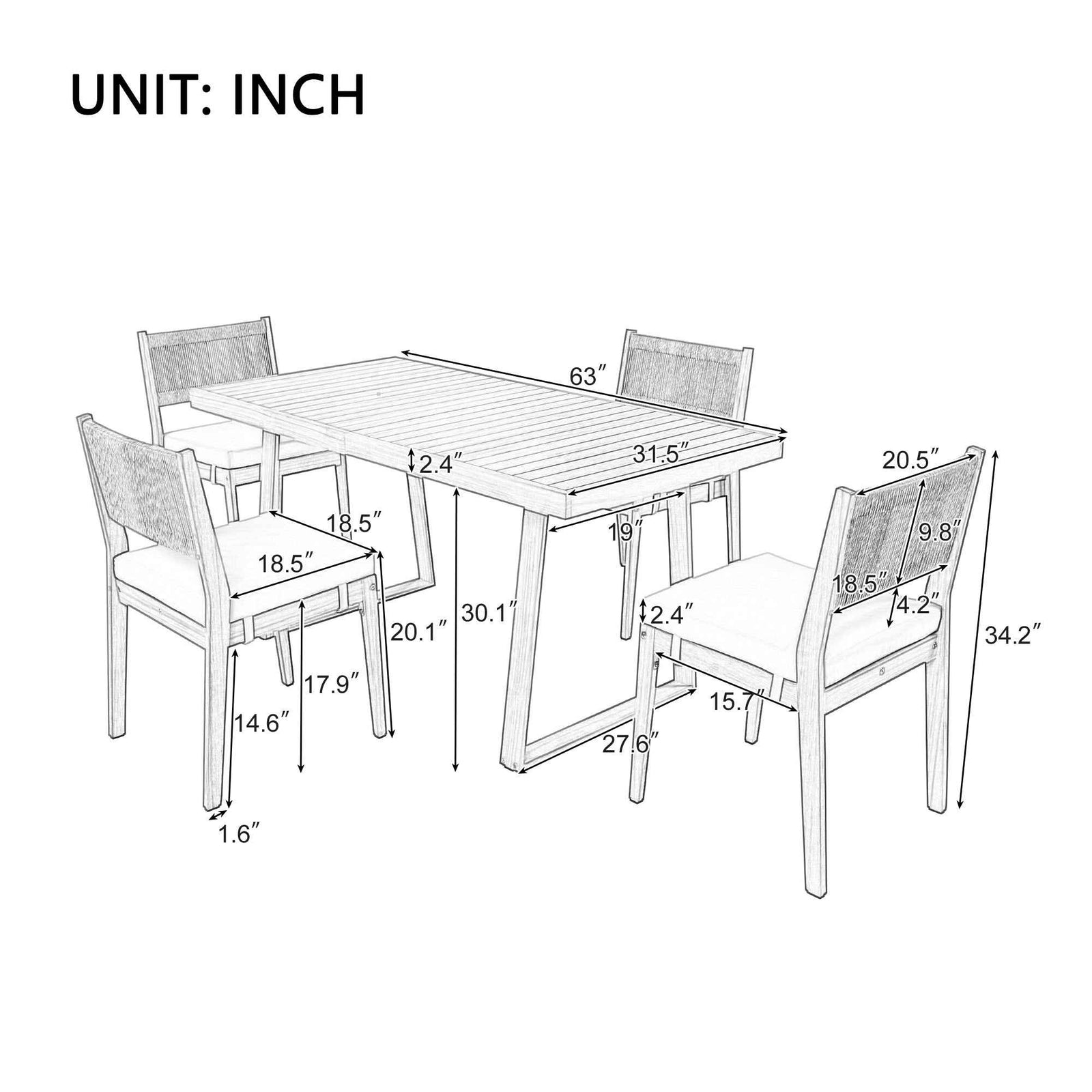 Walker Edison | Outdoor Acacia Wood Dining Table and Chair Set