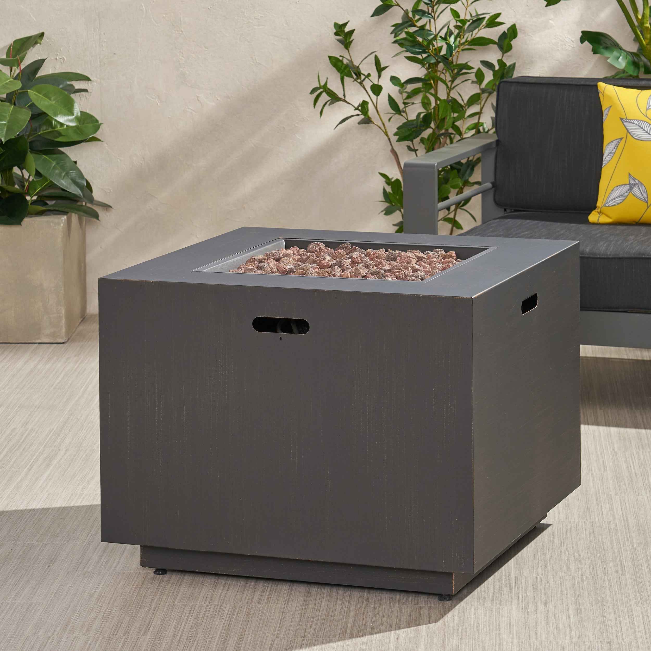 33" Outdoor Iron Square Propane Fire Pit - Brushed Brown