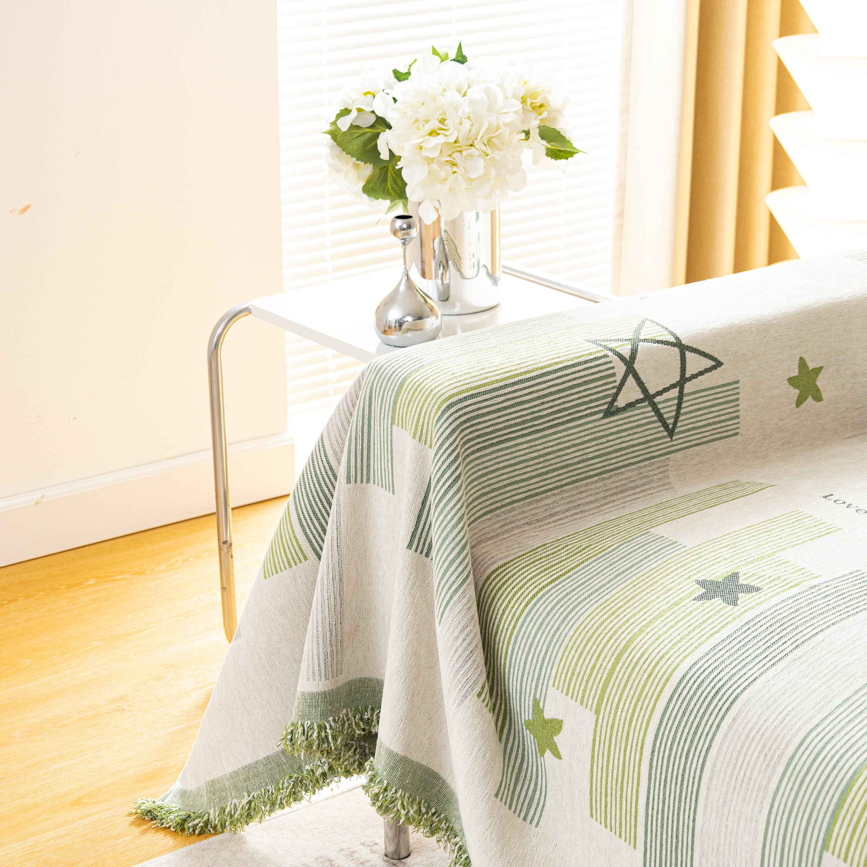 Geometric Chenille Sofa Throw Cover, Breathable Couch Protector with Tassel Fringe