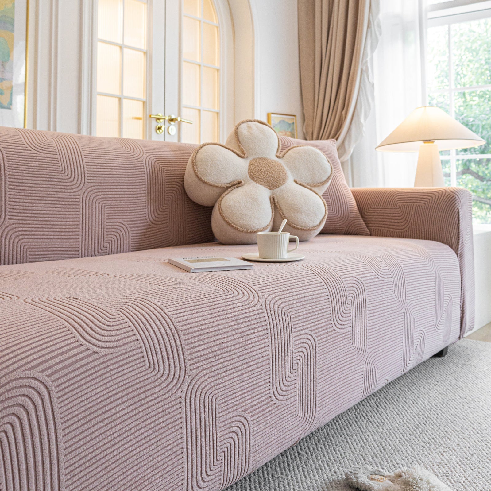 Modern Slipcovers Geometric Textured Stretchable Sofa Cover for Couch with Chaise