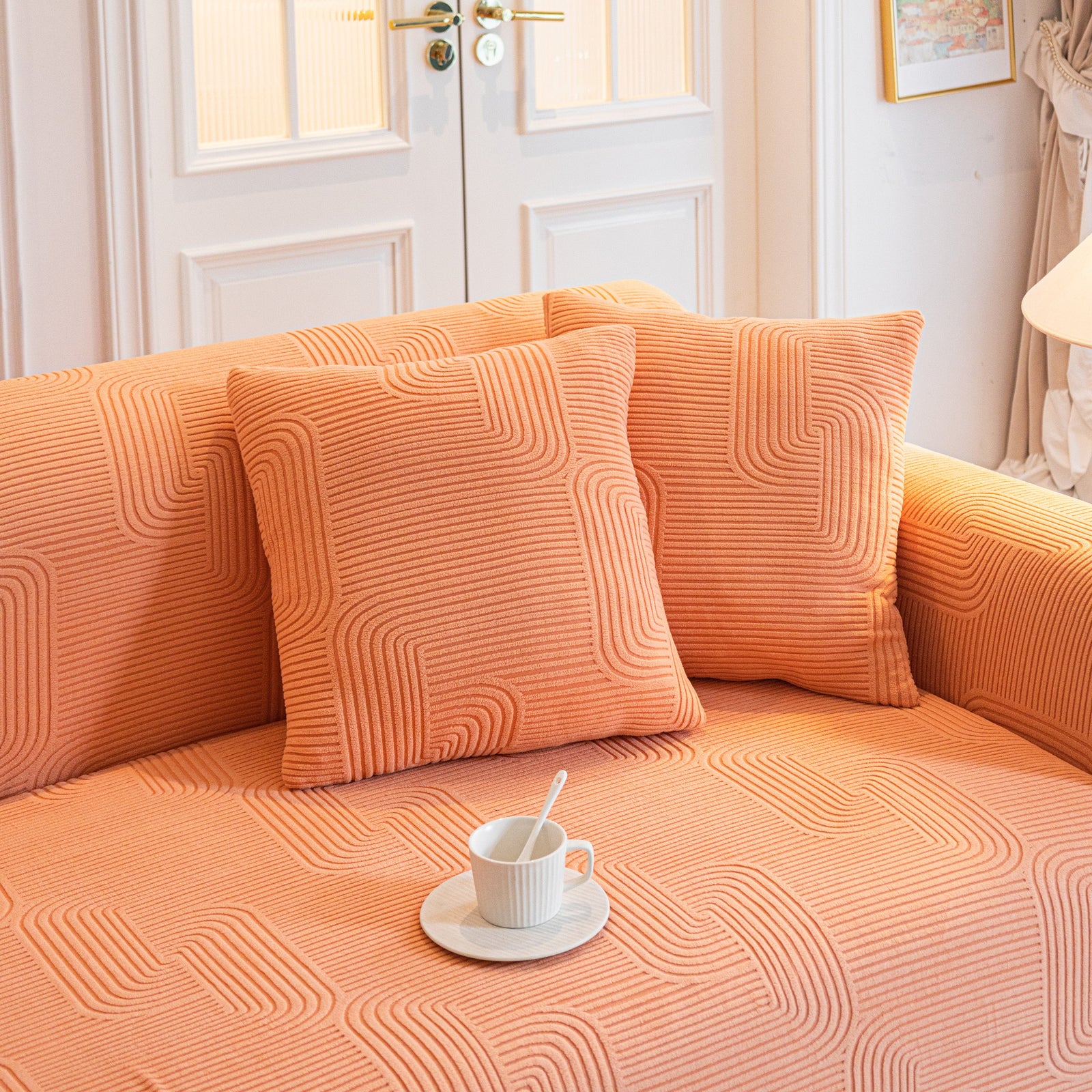 Modern Slipcovers Geometric Textured Stretchable Sofa Cover for Couch with Chaise
