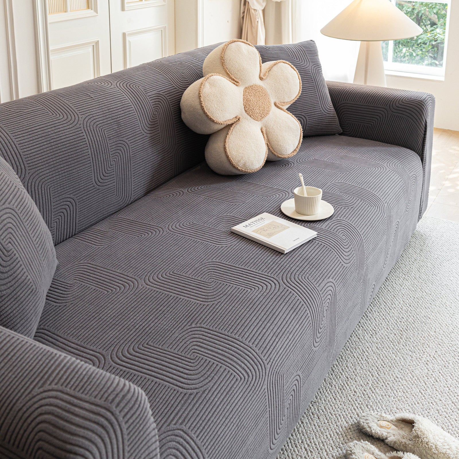 Modern Slipcovers Geometric Textured Stretchable Sofa Cover for Couch with Chaise