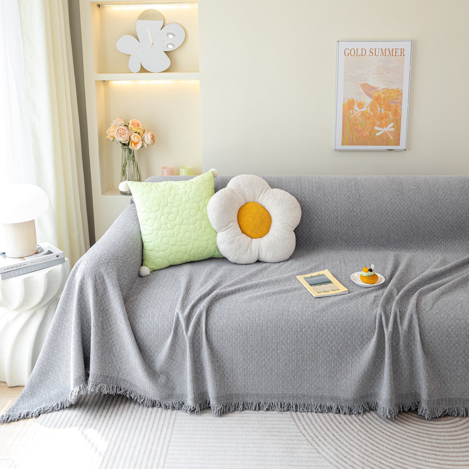 Chenille Large Throw Couch Cover Blanket with Water-Resistant for Futon, Loveseat, and L-Shaped Sofa