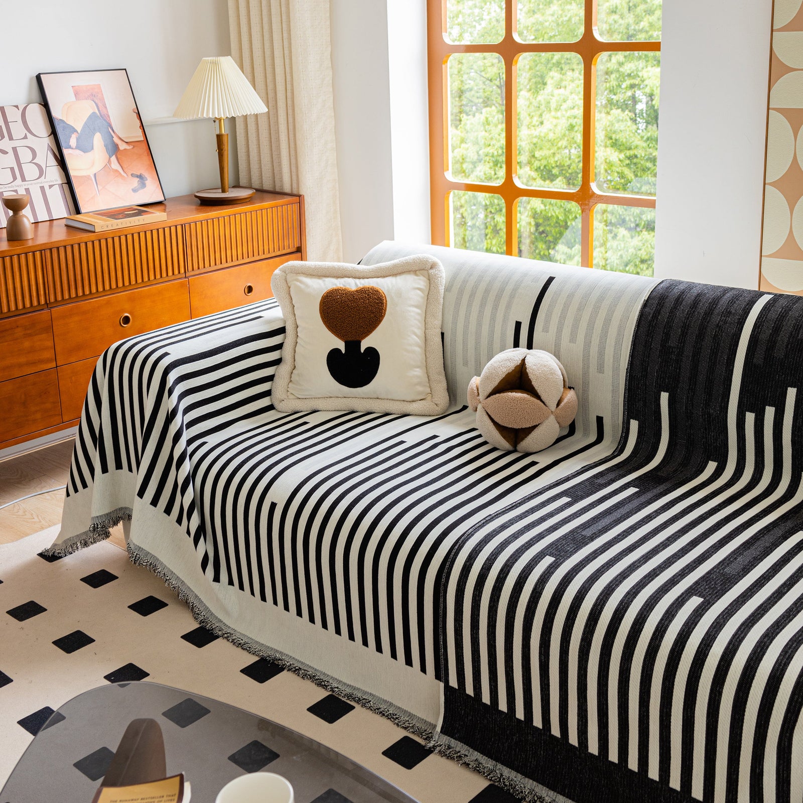 Boho Stripe Sectional Couch Cover Soft Chenille Sofa Slipcovers Blanket on The Sofa for Living Room