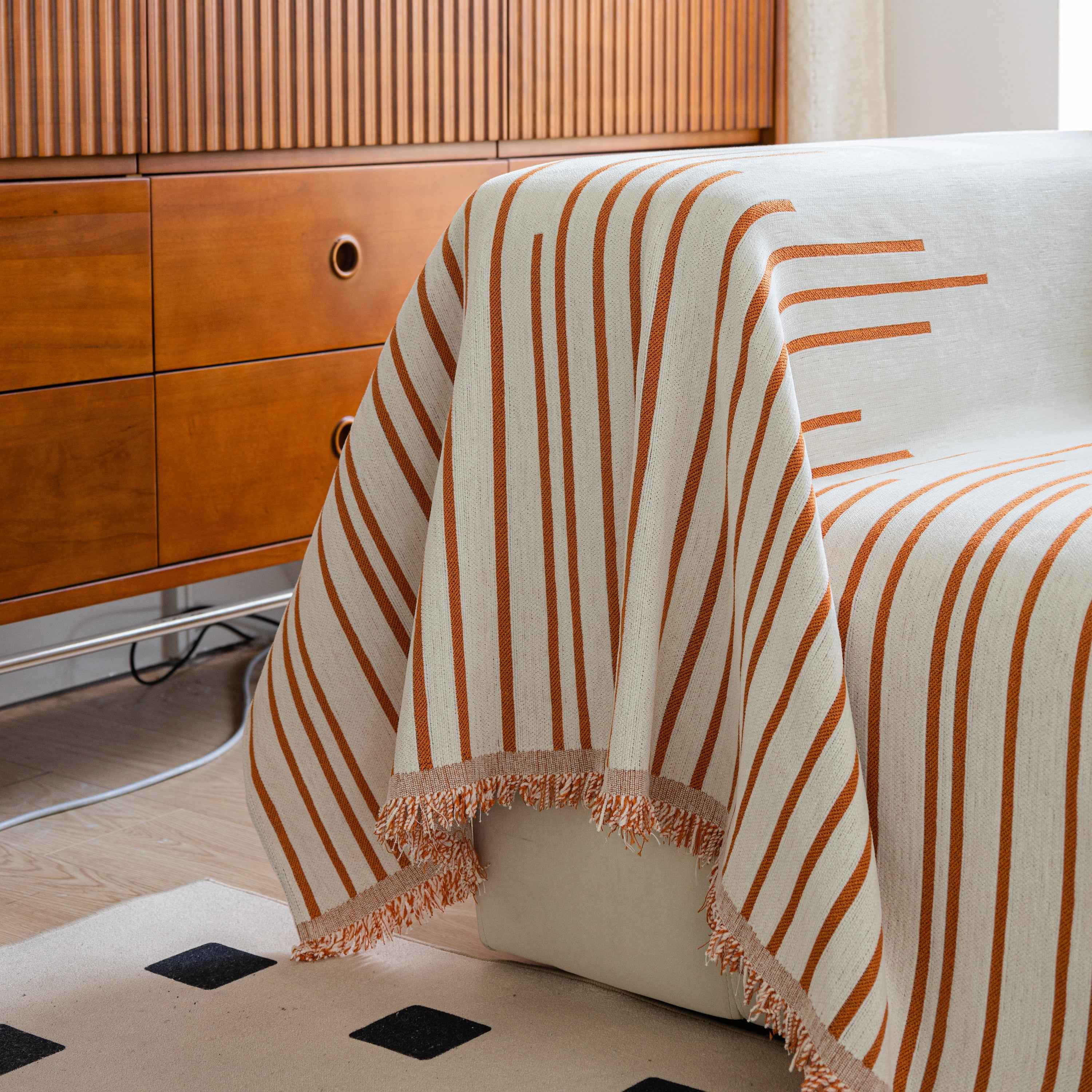 Boho Striped Jacquard Throw Sofa Slipcover Chenille Sofa Throws for Couches for Pets Kids Home Decor