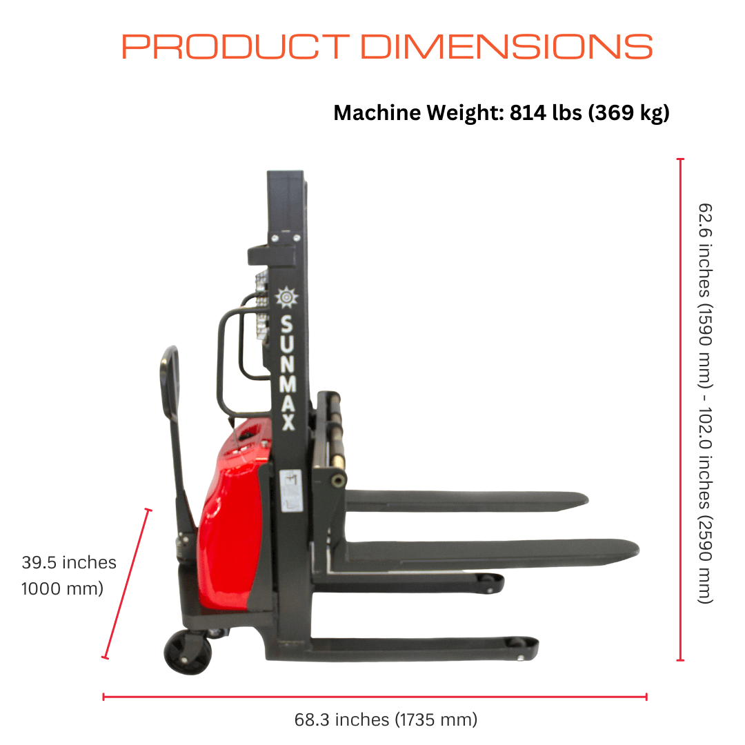PS3300SE-2M Semi-Electric Pallet Stacker, 3300 lbs Capacity, 78" Lifting Height