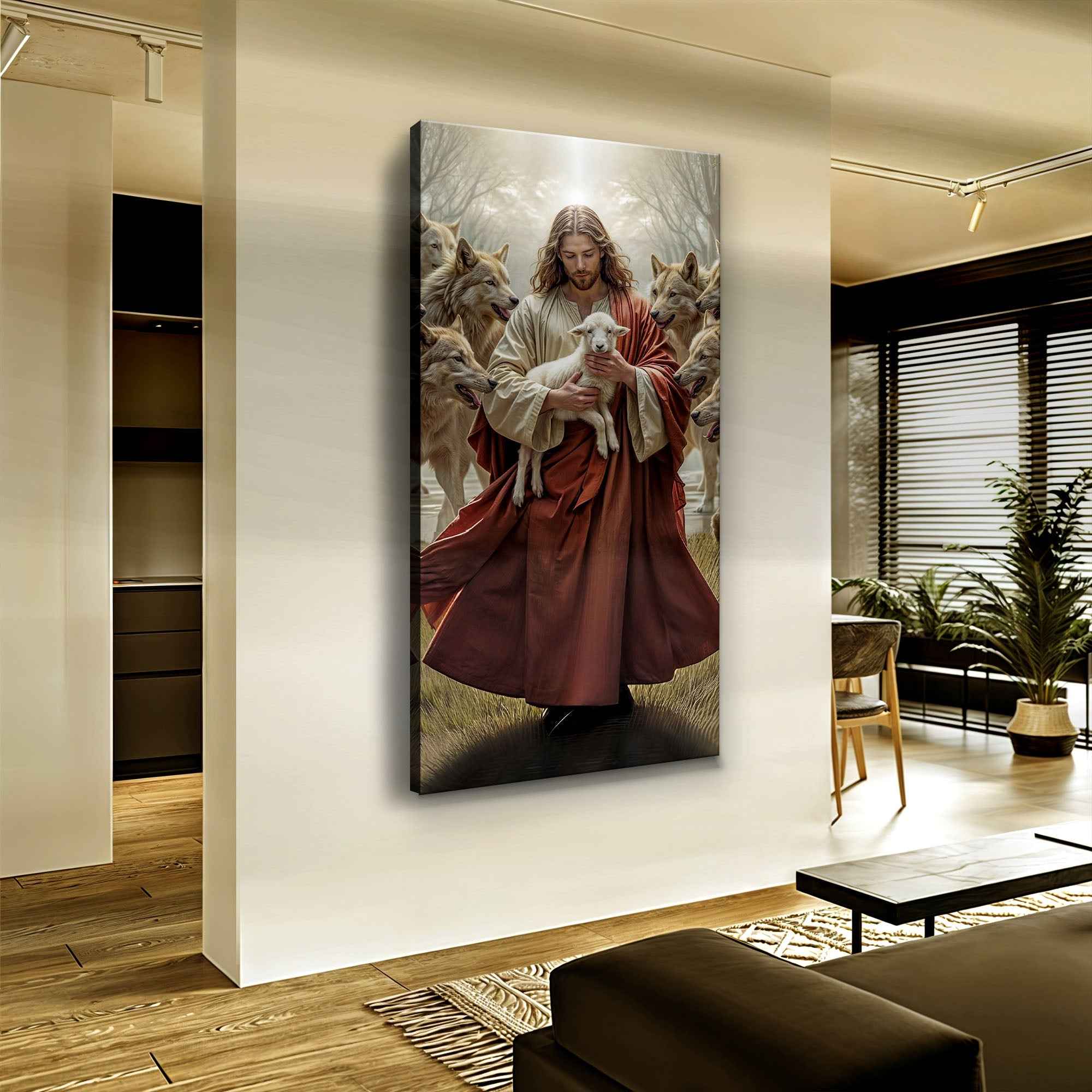 Jesus Protects The Lamb From Wolves Faith Wall Art VI