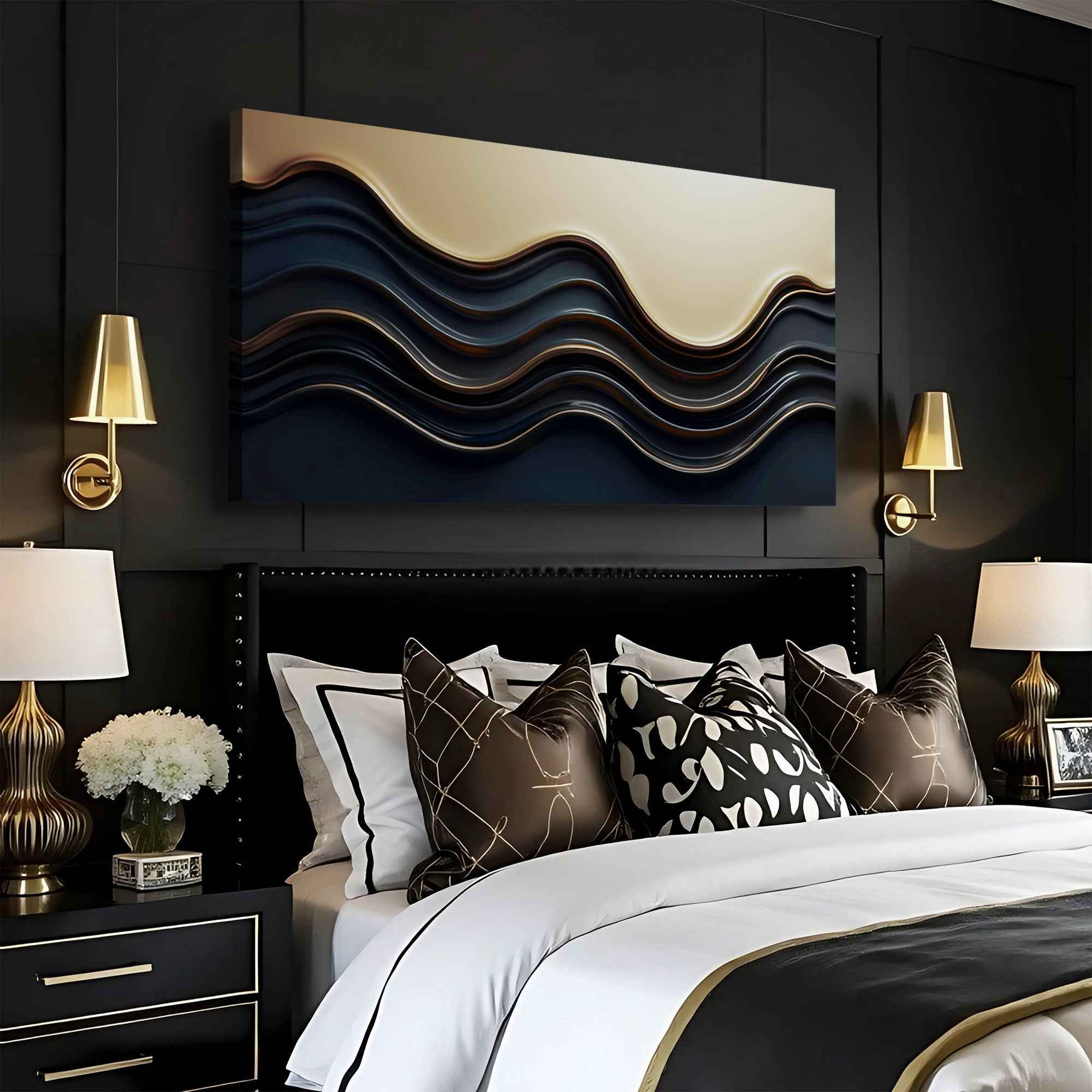 Black and Gold Minimalist Abstract Wall Art III