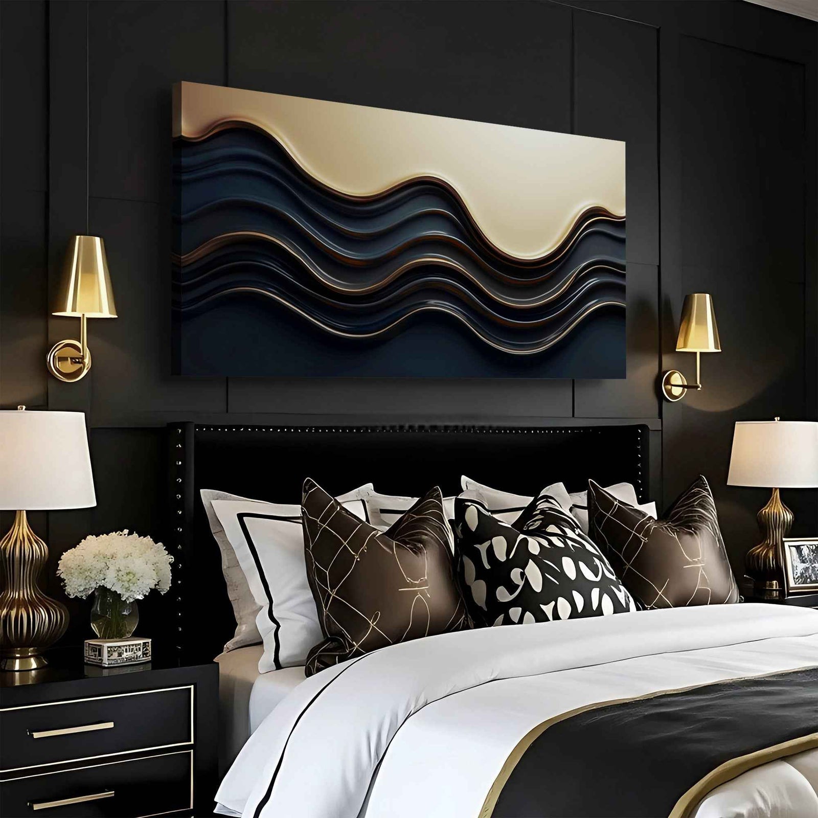 Black and Gold Minimalist Abstract Wall Art III