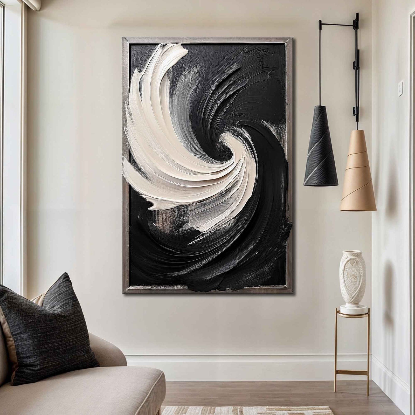 Black and White Vortex Abstract Wall Art