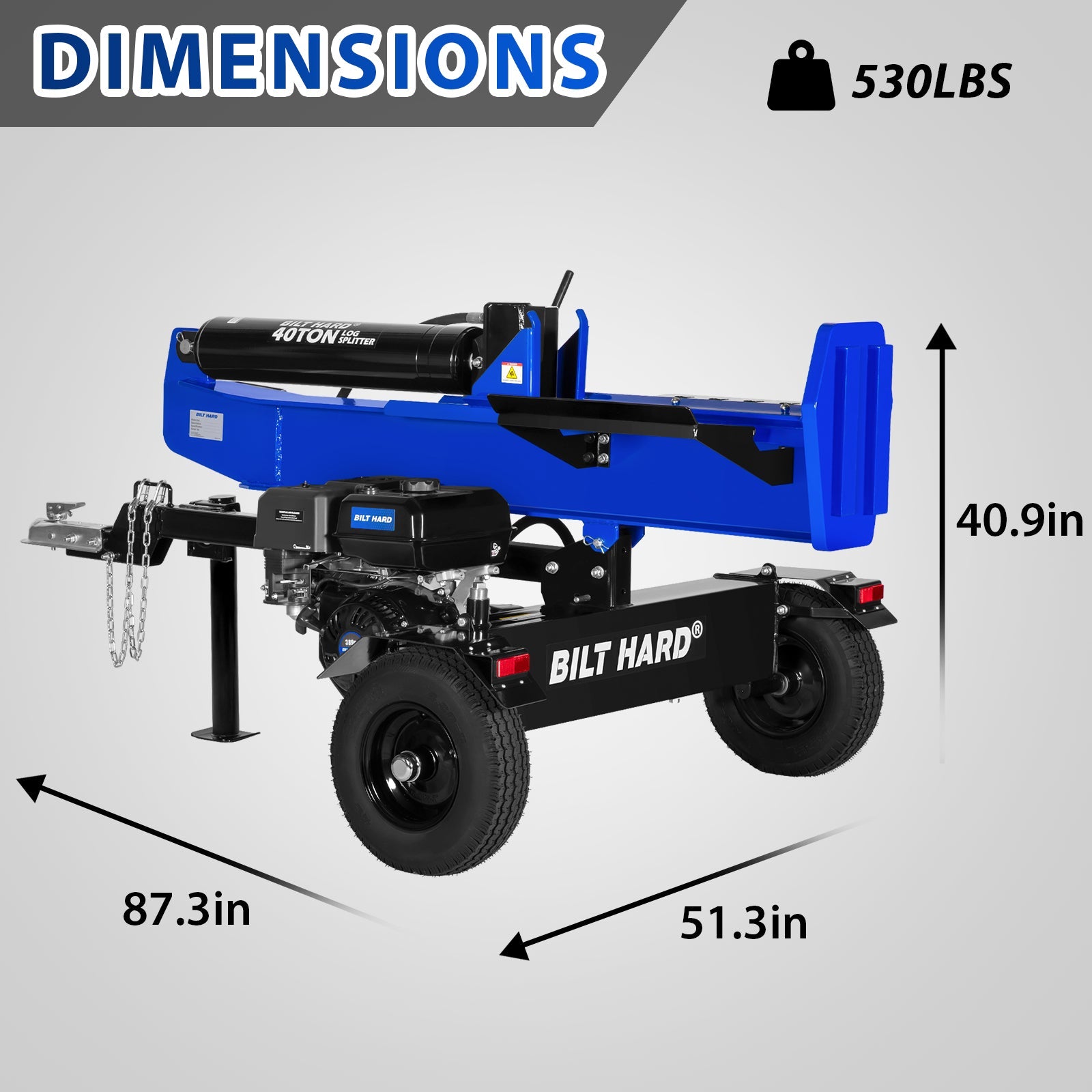 LOG-X Series 40-Ton Full Beam Gas Log Splitter: 13hp 389cc OHV Engine, 23