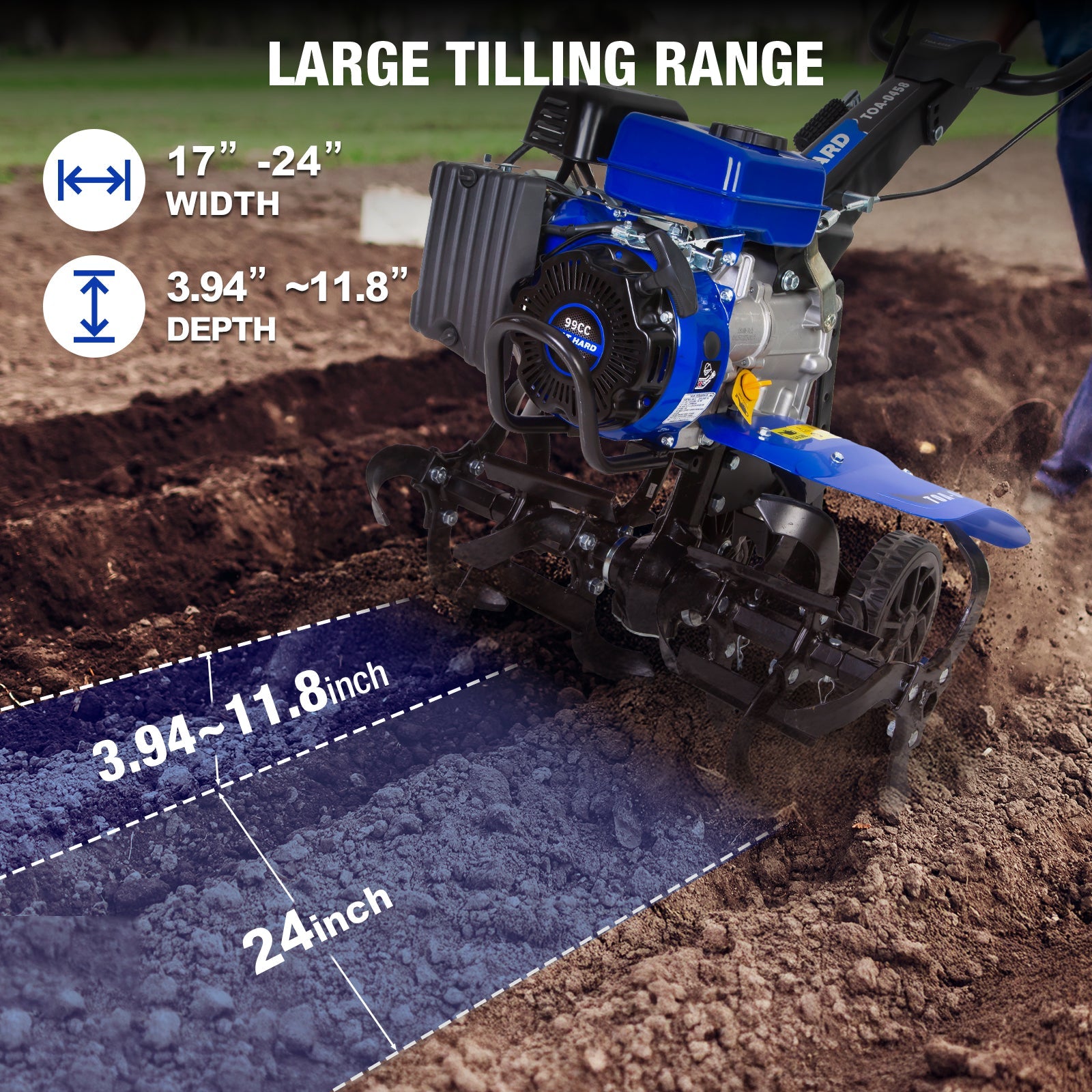 BILT HARD 99cc Gas Garden Tiller – Heavy-Duty 4-Cycle Engine, 24