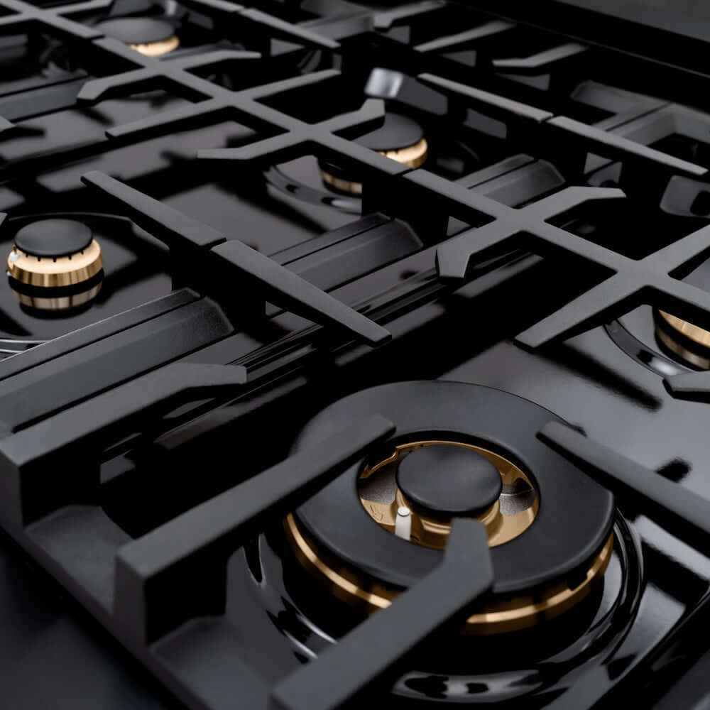 ZLINE 48" Dual Fuel Range, Gas Cooktop, Electric Convection Oven Black Stainless Steel, Gold CDRBZ-48-G