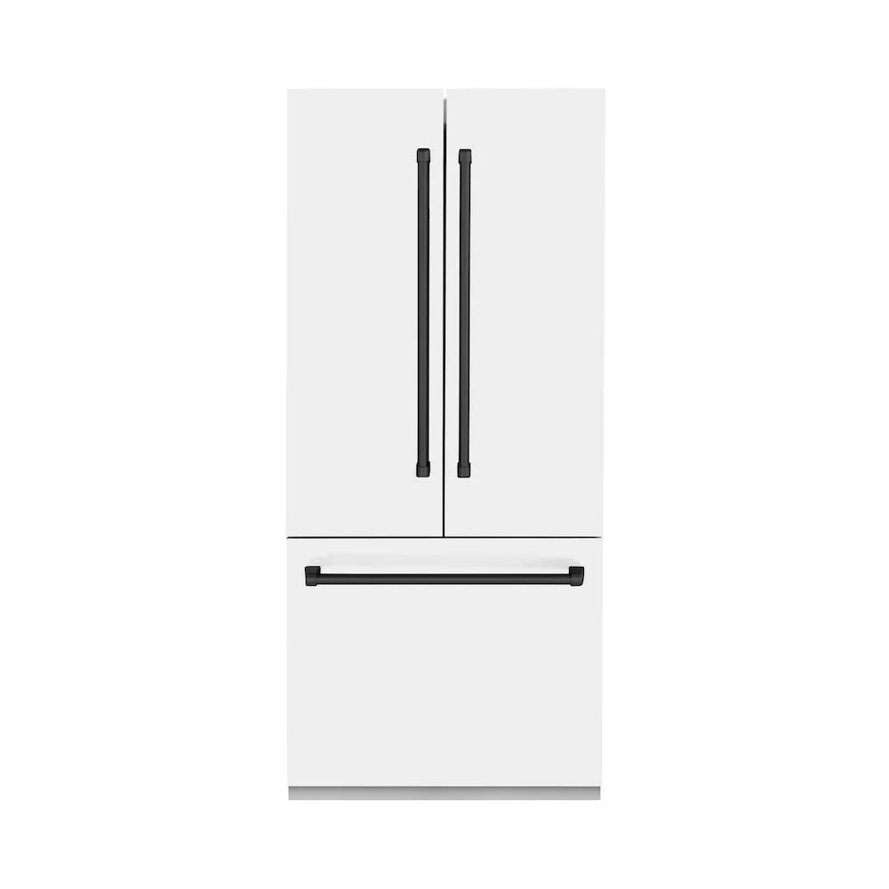 ZLINE Autograph Edition French Door Refrigerator, Internal Water, Ice Dispenser, White Matte, Champagne Bronze Accents RBIVZ-WM
