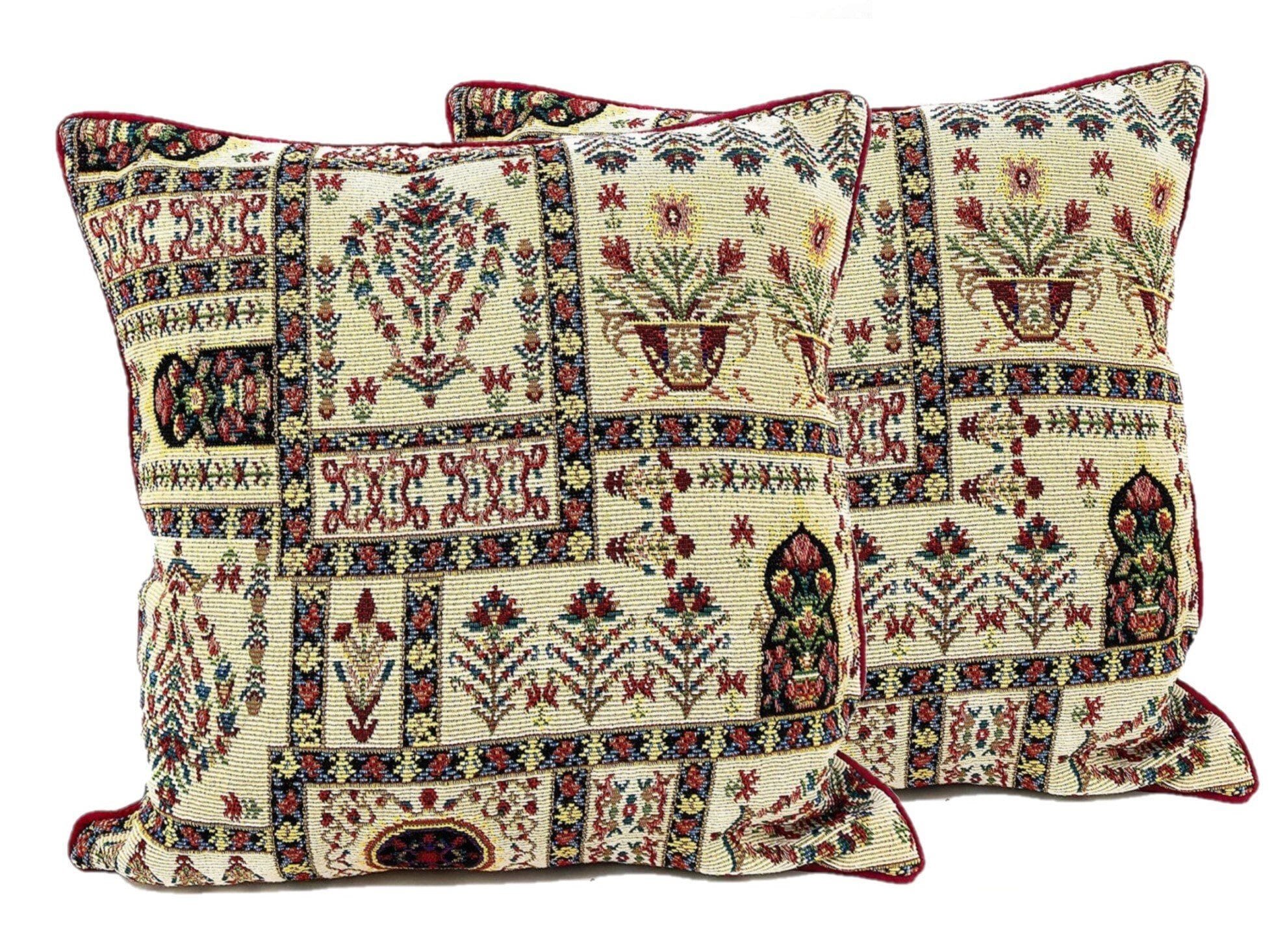 DaDalogy Bedding Light White Mughal Floral Botanical Cottage Fleur Tapestry Throw Pillow Covers 16" (18196)