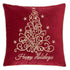 Red Velvet Holiday Pillow with Gold Embroidery - Red