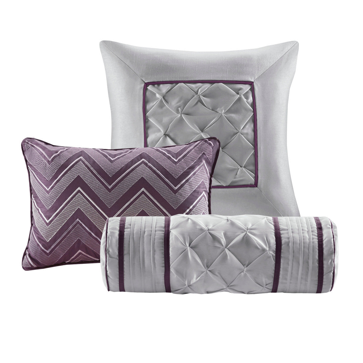 7 Piece Tufted Comforter Set in Plum for King Beds