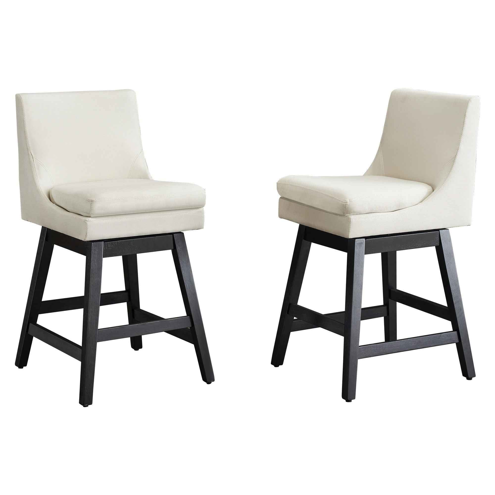 Upholstered Swivel Bar Stools With Ergonomic Design (Set of 2) - Cream White