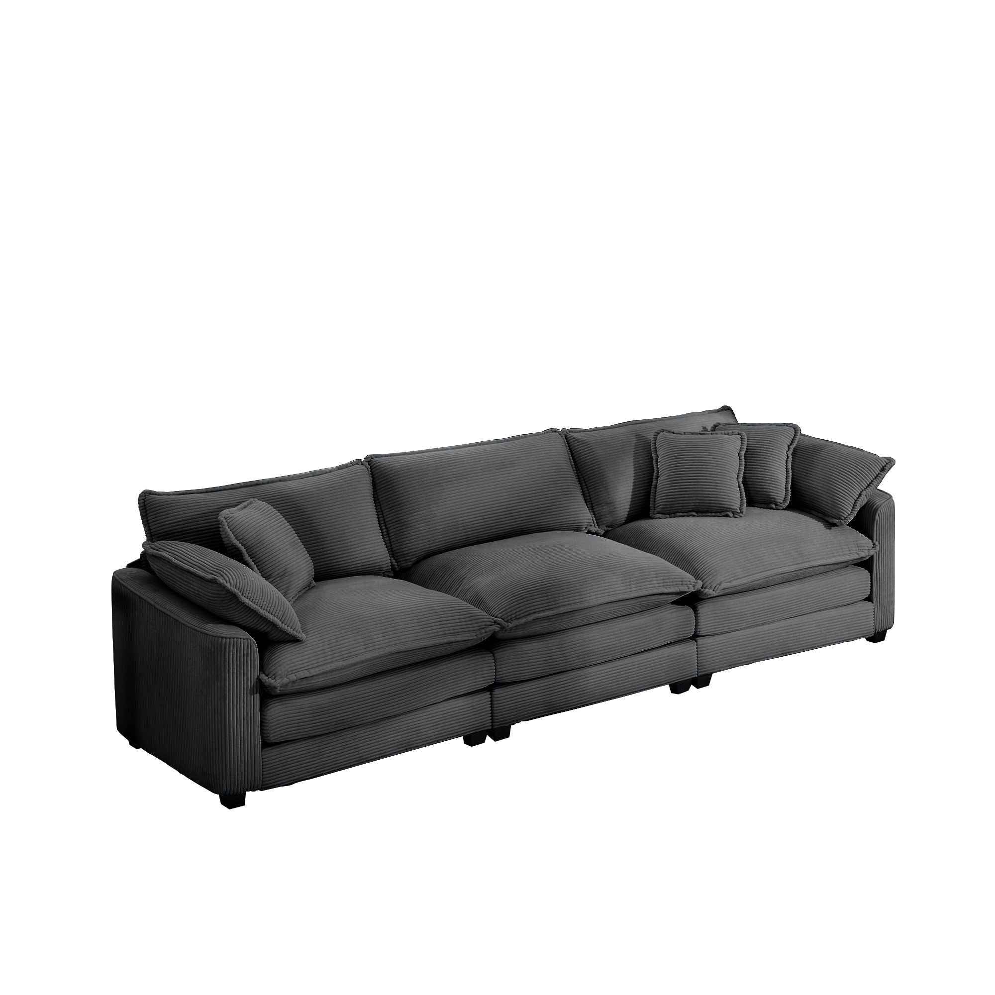 Mid-Century Modern 3 Seater Sectional Sofa With Arm And Throw Pillows