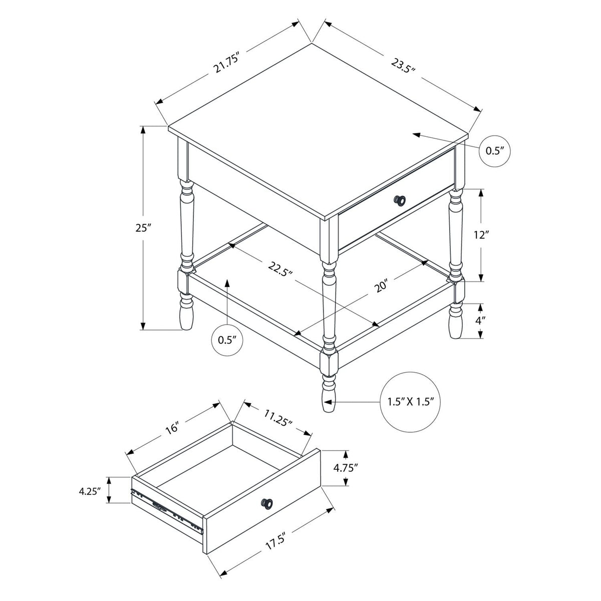 Accent - Table, 2 Tier, Square, Traditional - Walnut