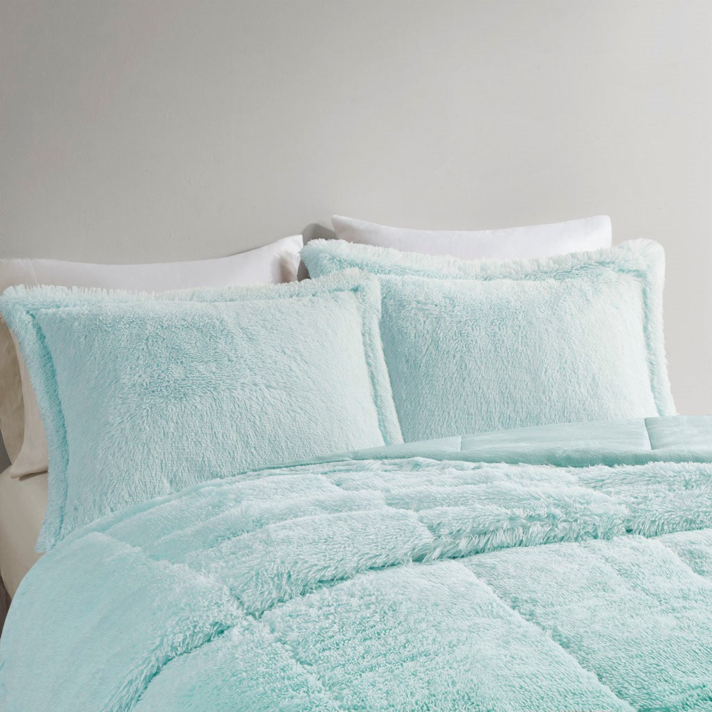 Full/Queen Ombre Shaggy Long Fur Comforter Mini Set