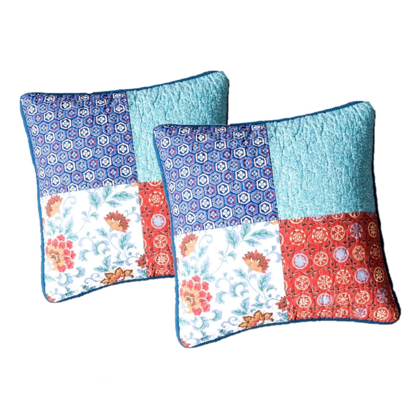 DaDa Bedding Set of 2-Pieces Bohemian Vibes Patchwork Floral Throw Pillow Covers, 18